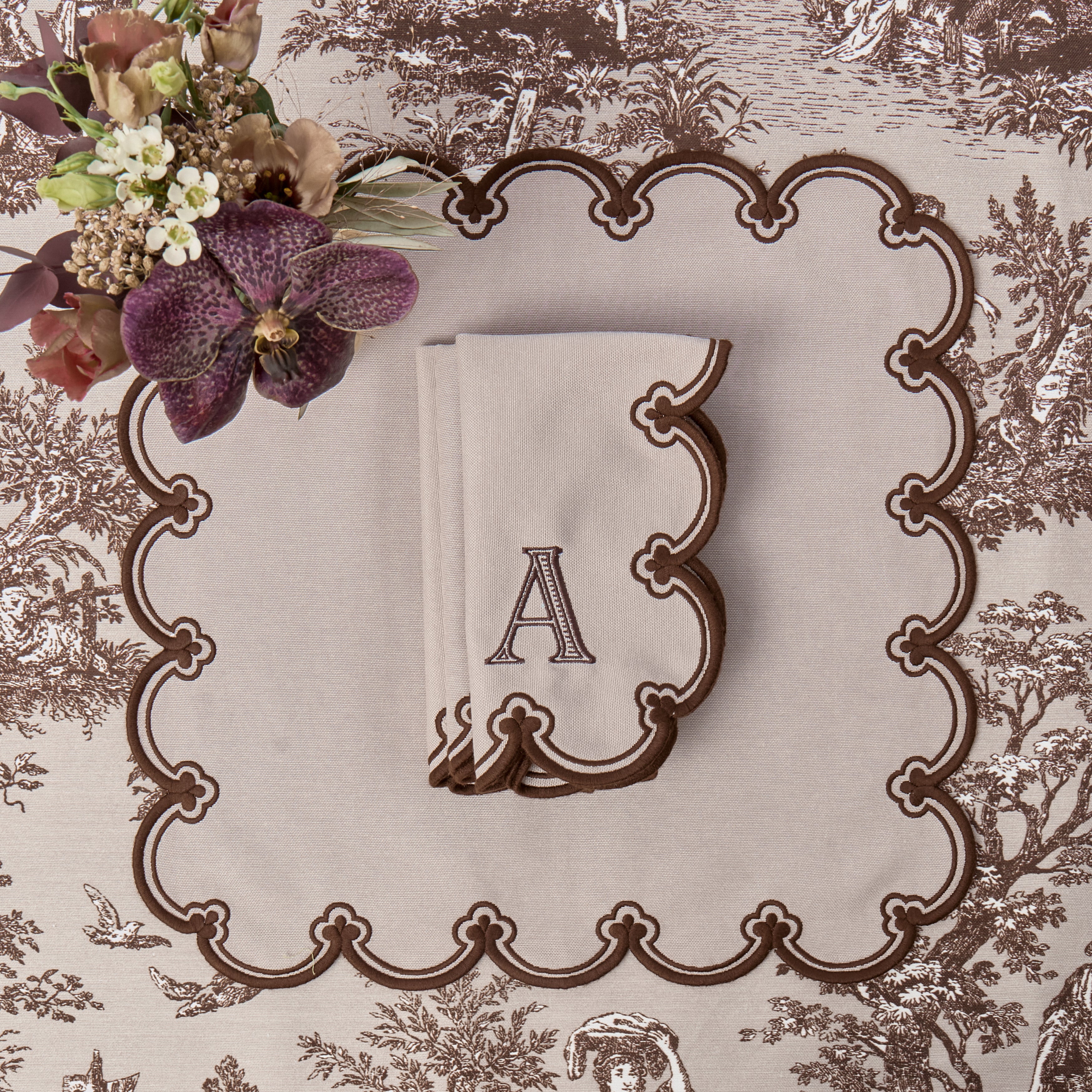 Taupe & Chocolate Delilah Placemats & Napkins (Set of 8)