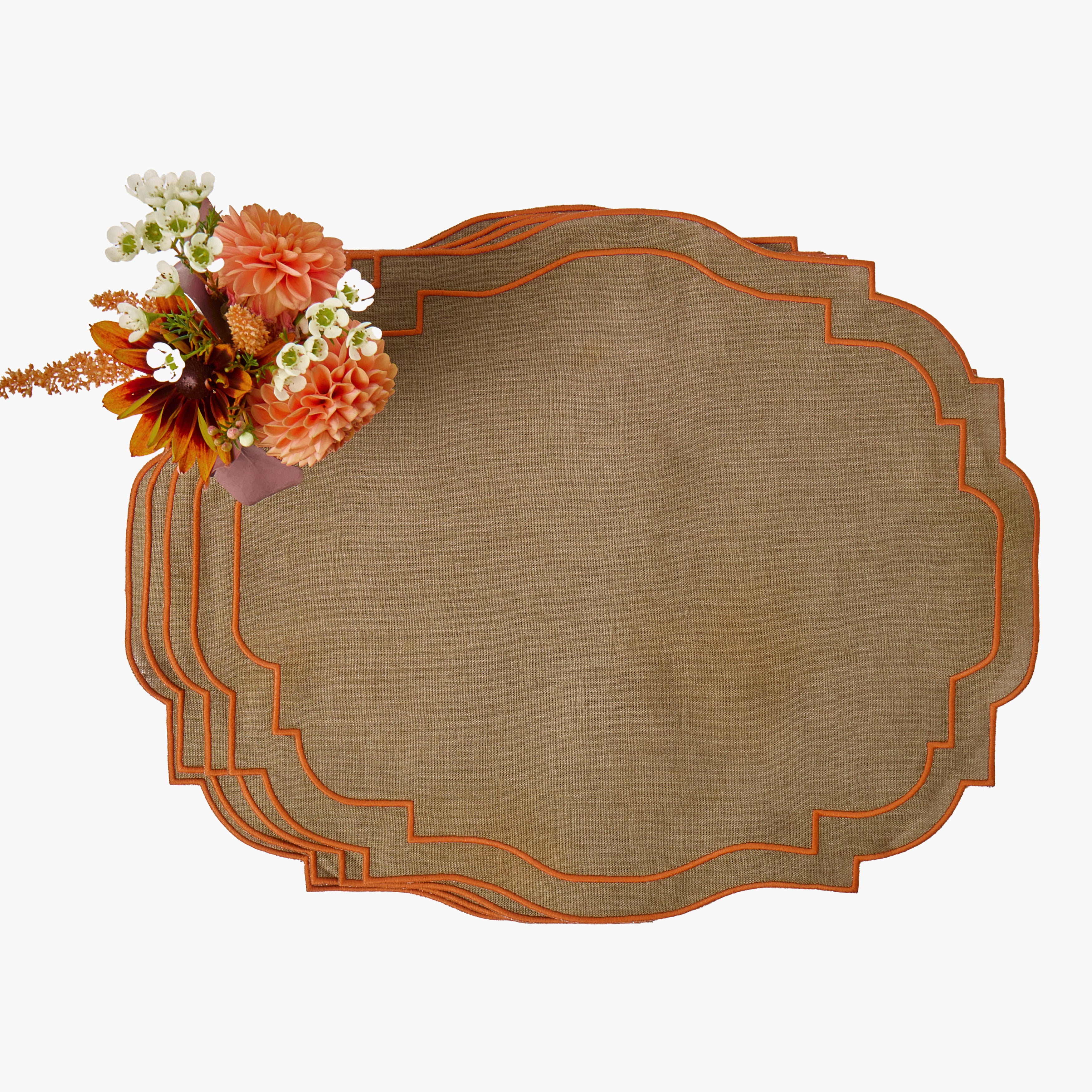 Walnut & Orange Lydia Placemats & Napkins (Set of 8)