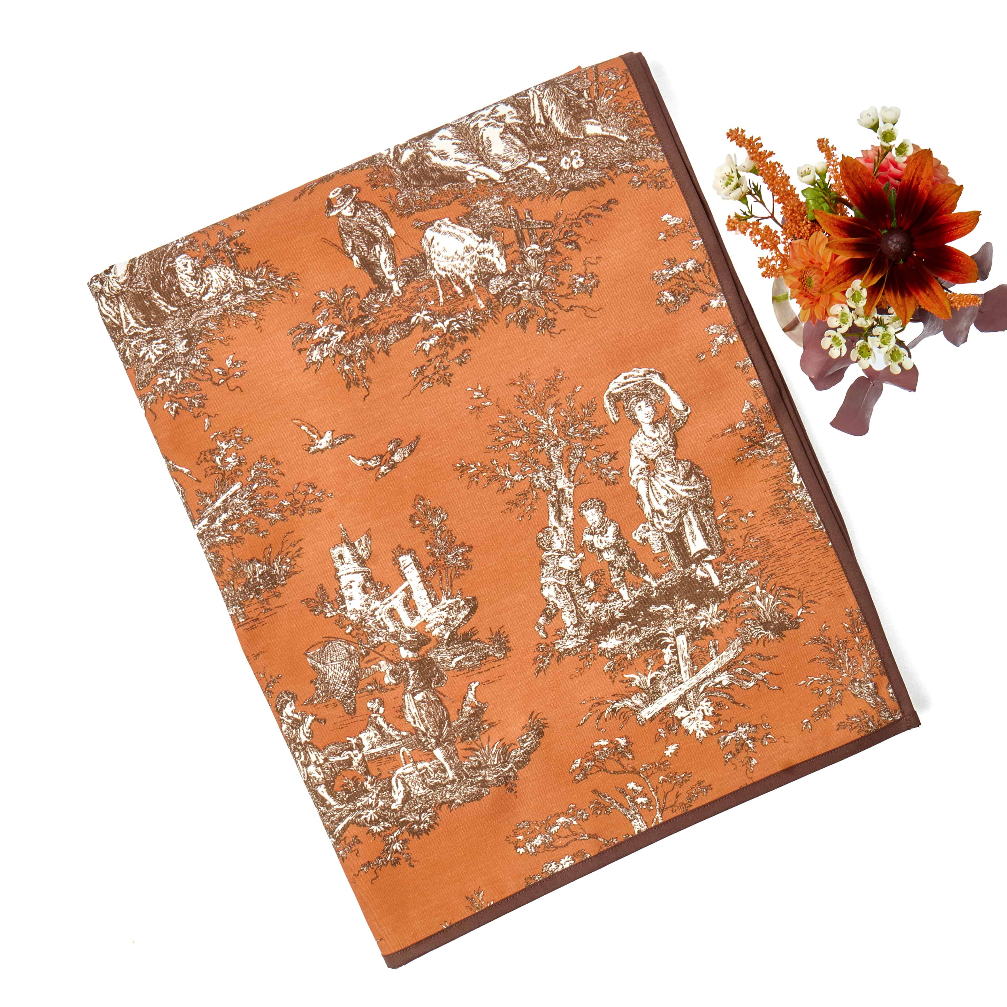 Orange & Chocolate Ottilie Toile Tablecloth