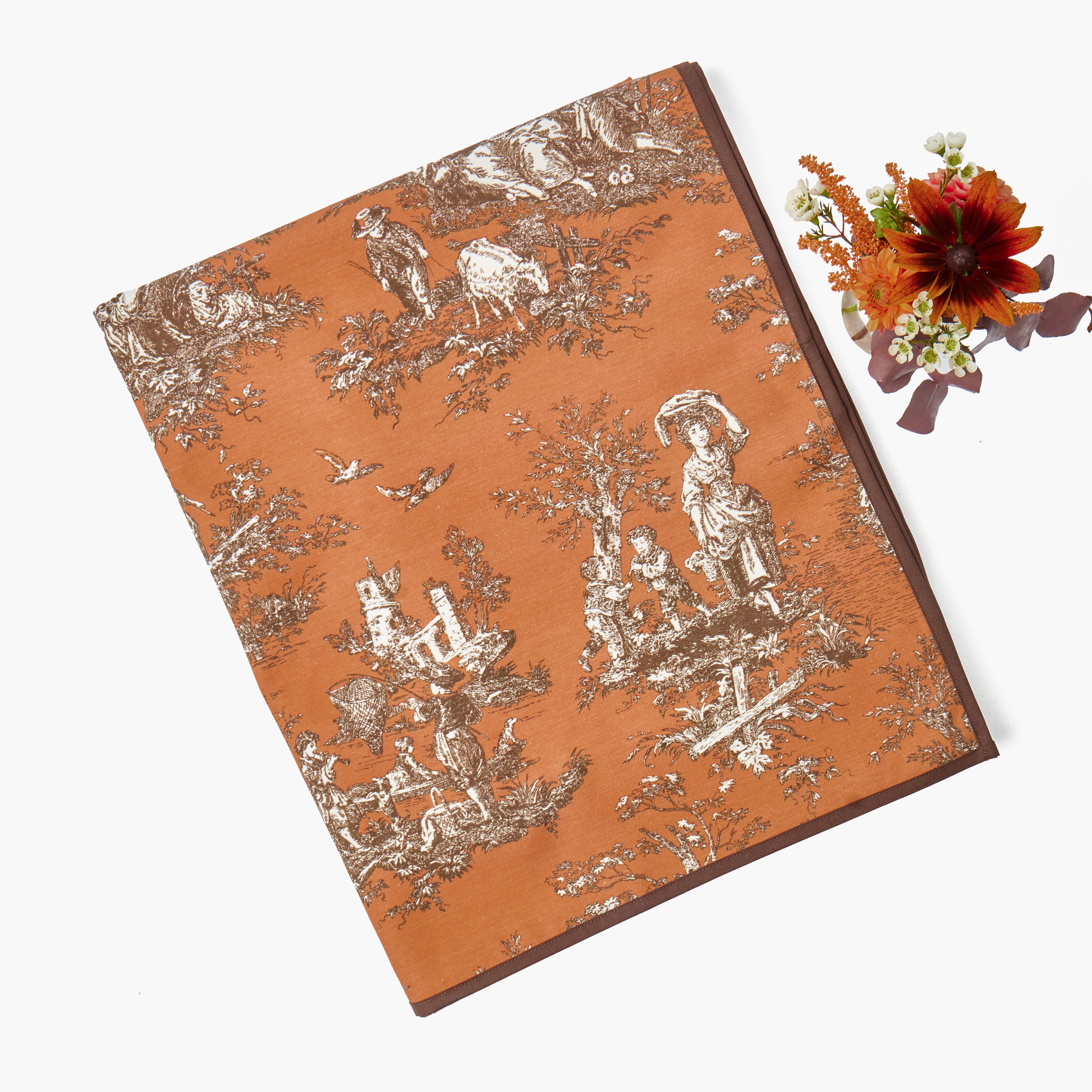 Orange & Chocolate Ottilie Toile Tablecloth