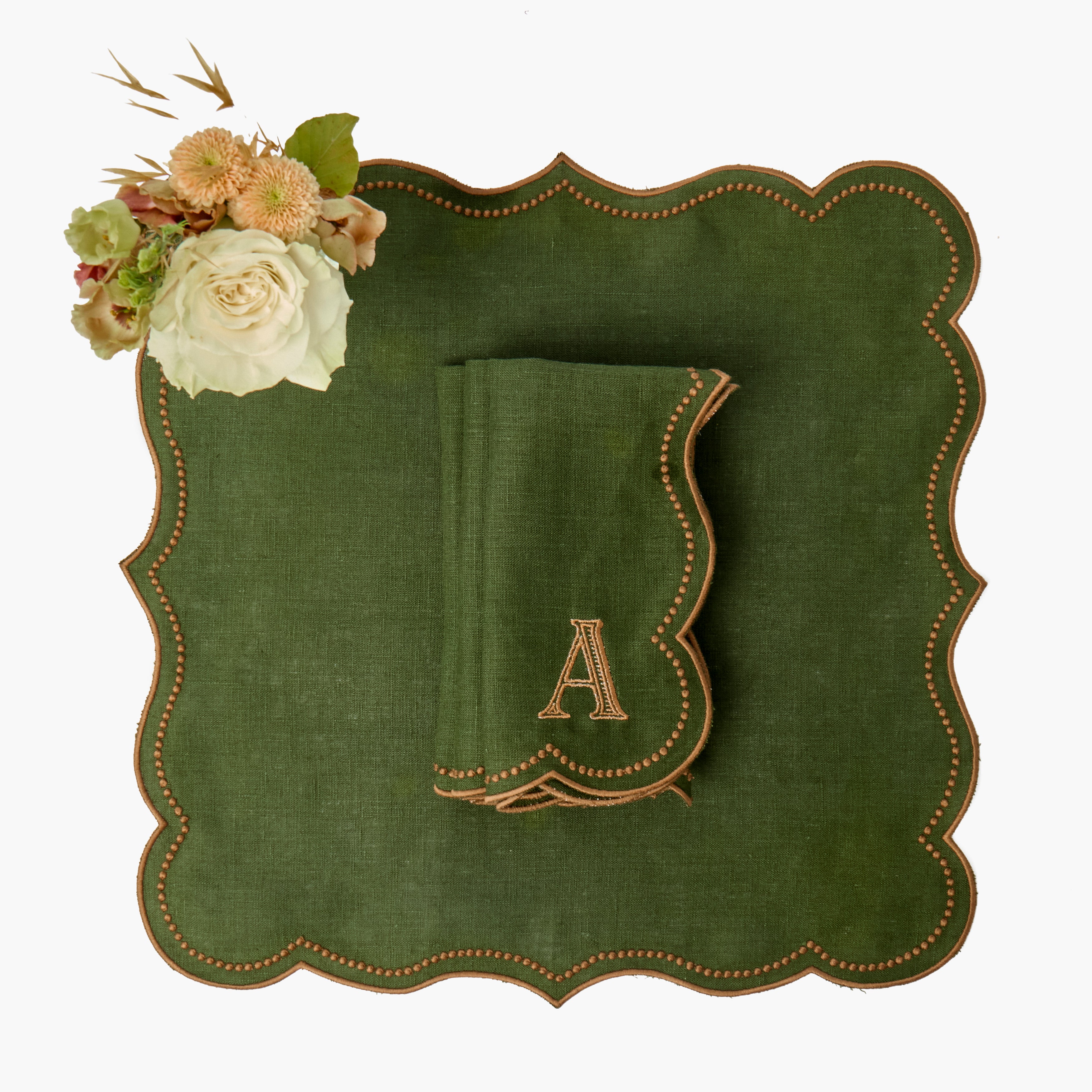 Forest Green & Chocolate Eloise Linen Napkins (Set of 4)