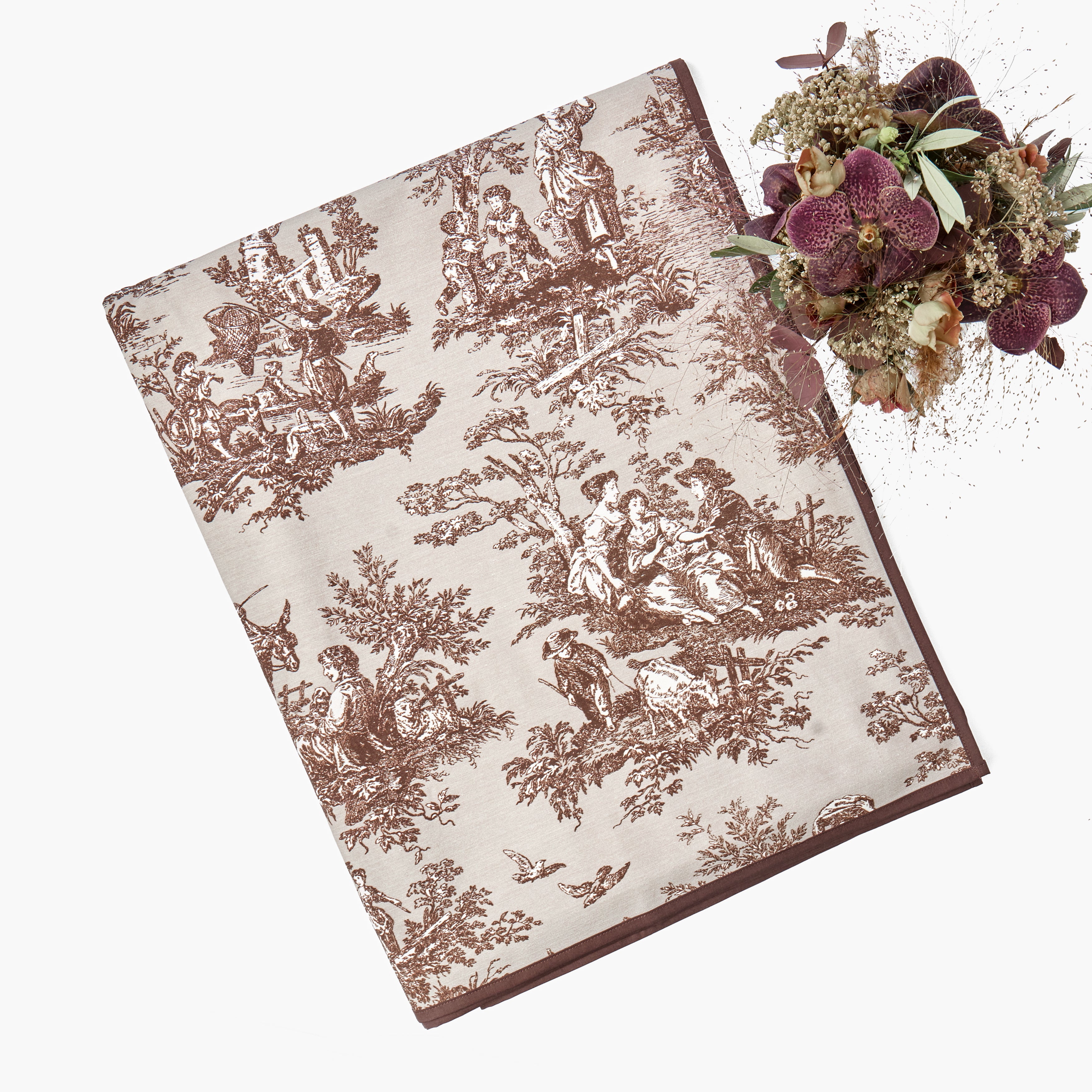 Taupe & Chocolate Ottille Toile Tablecloth