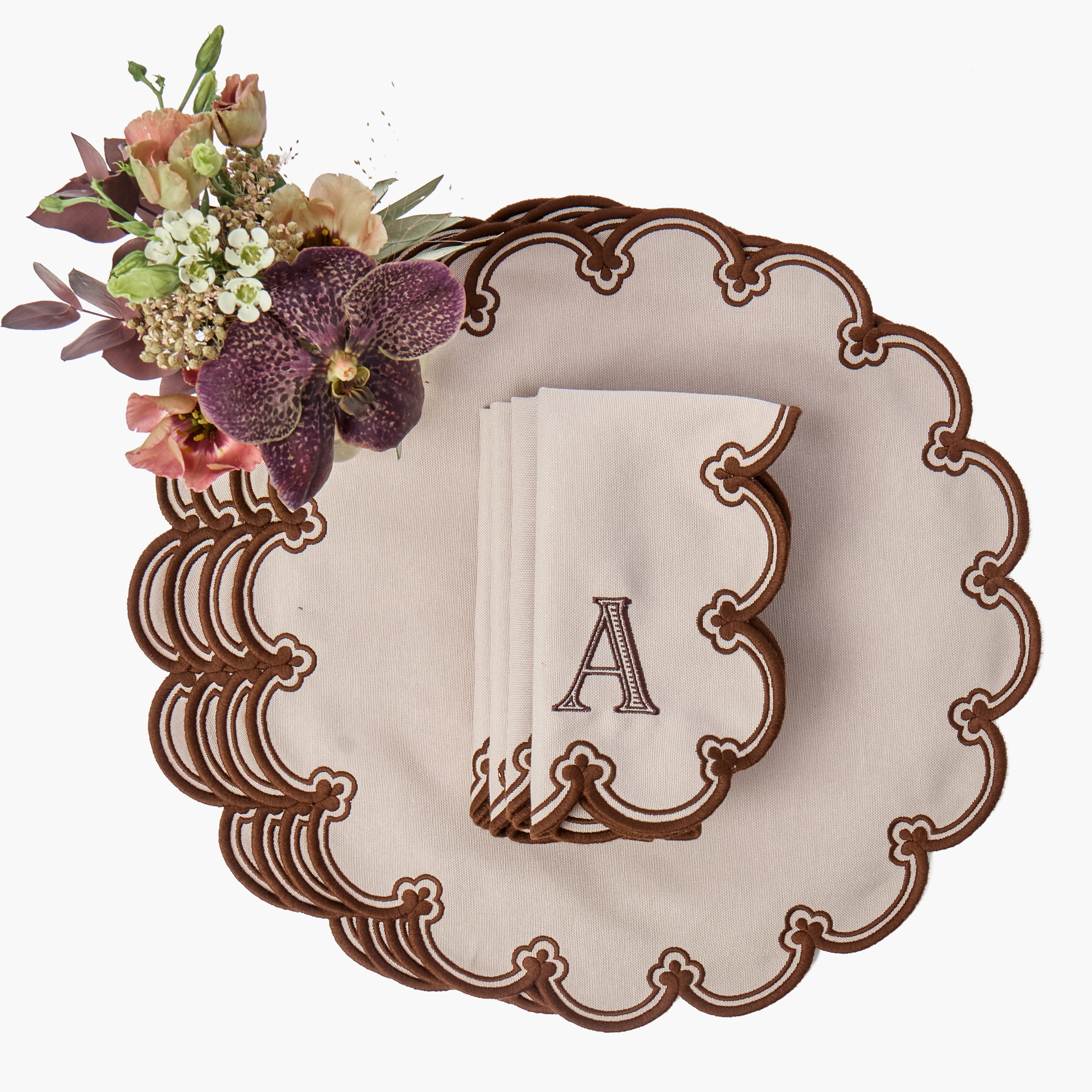 Taupe & Chocolate Delilah Placemats & Napkins (Set of 8)