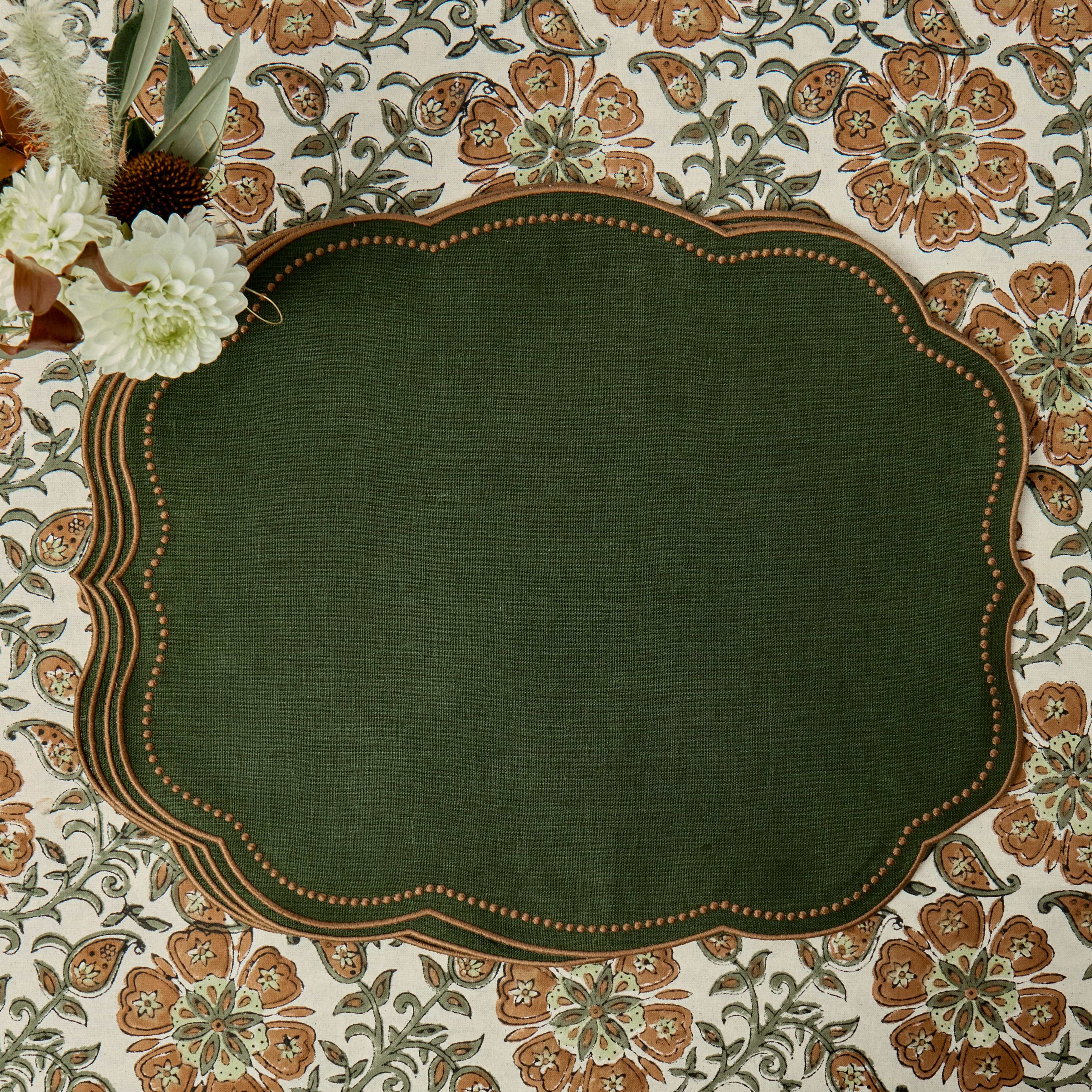 Eloise Forest Green & Chocolate Linen Placemats (Set of 4)