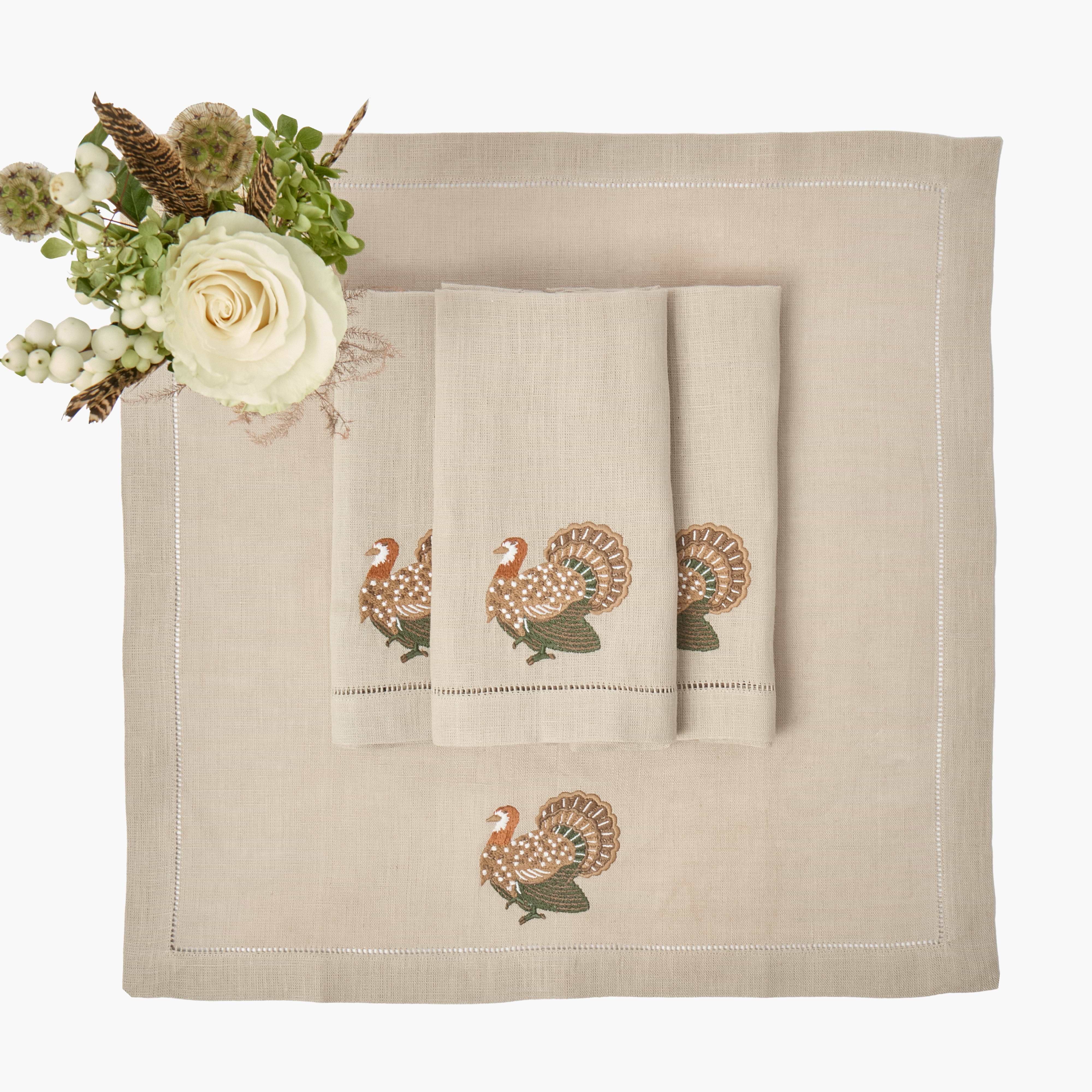 Taupe Turkey Embroidered Linen Napkins (Set of 4)
