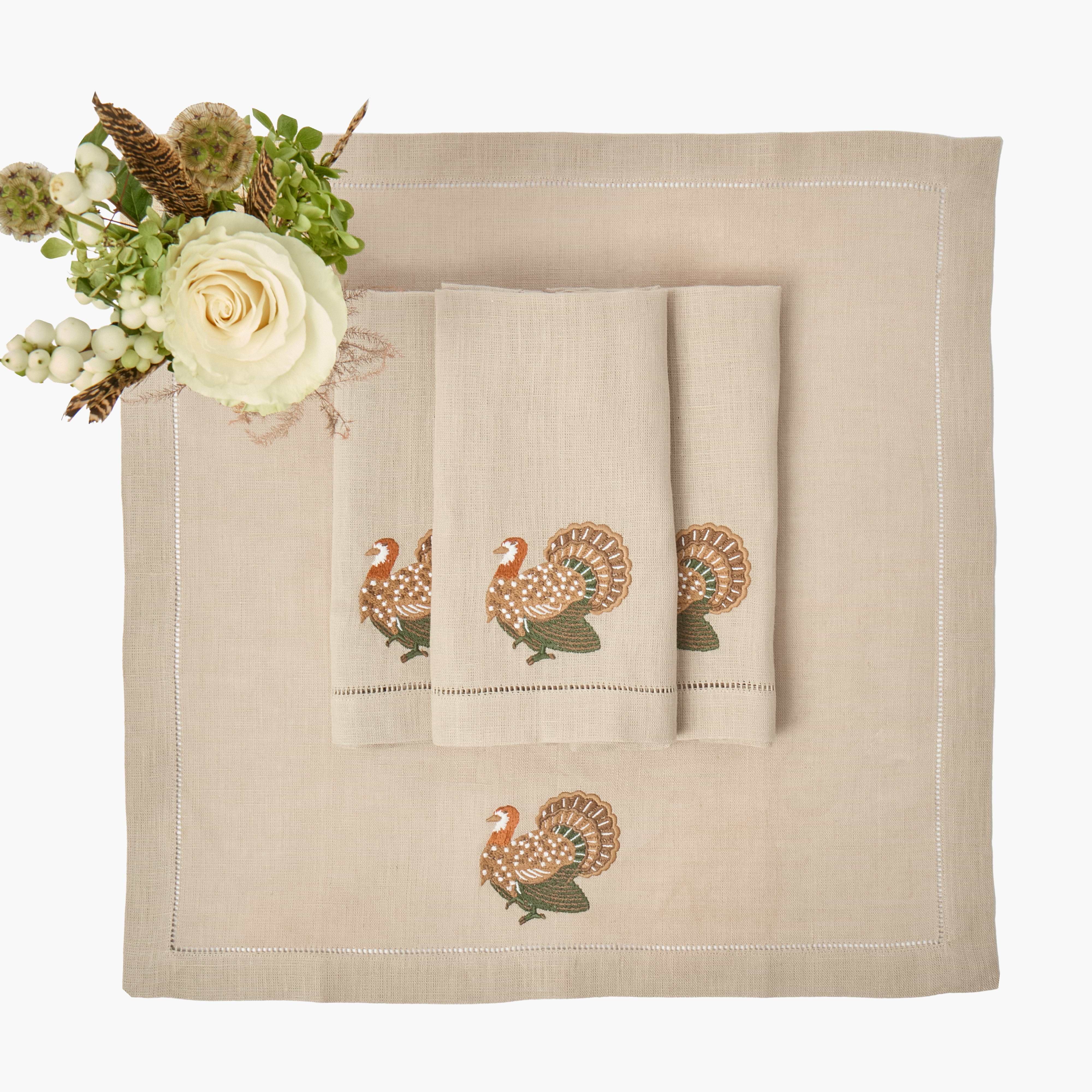 Taupe & Chocolate Eloise Linen Placemats & Turkey Napkins (Set of 4)