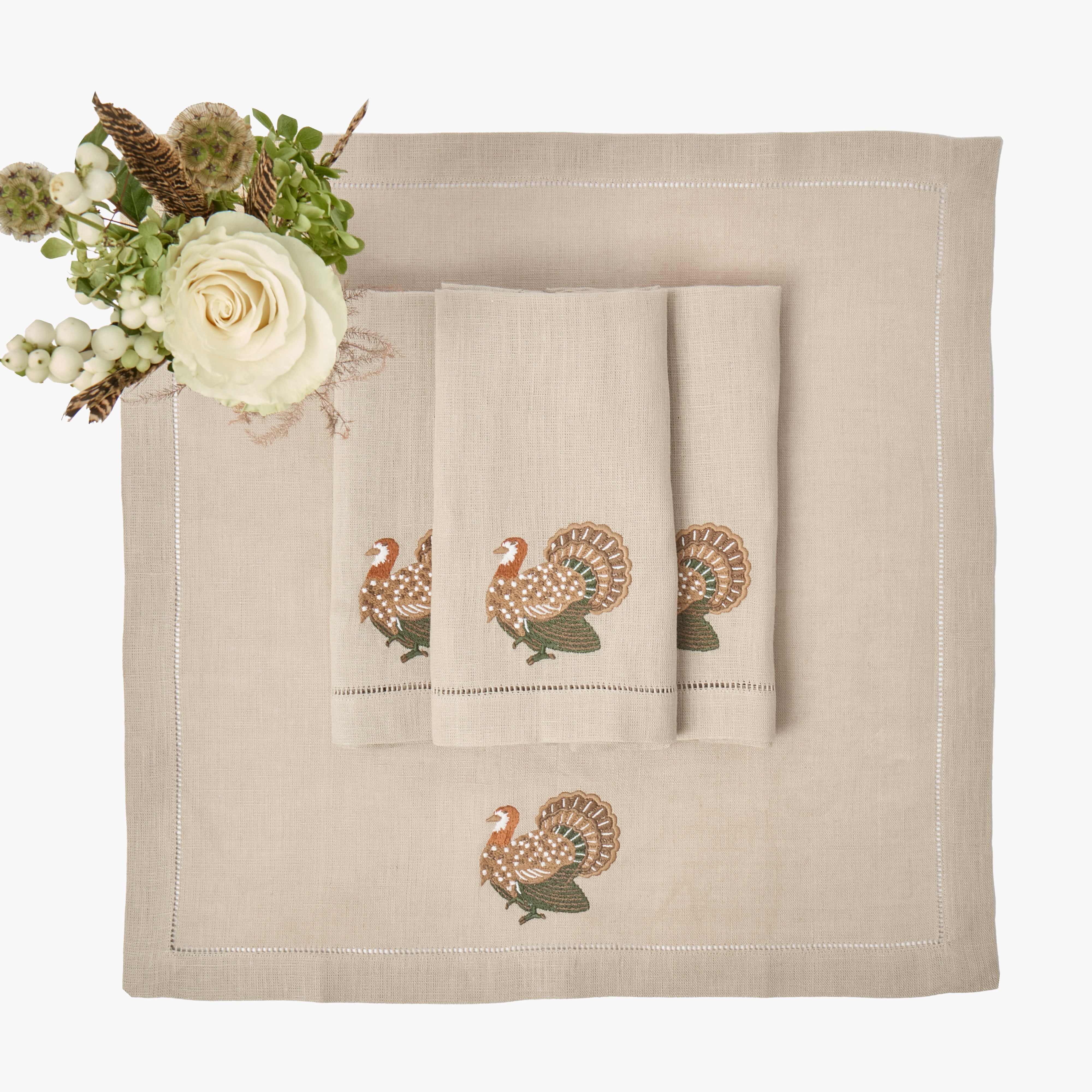 Taupe Turkey Embroidered Linen Napkins (Set of 4)
