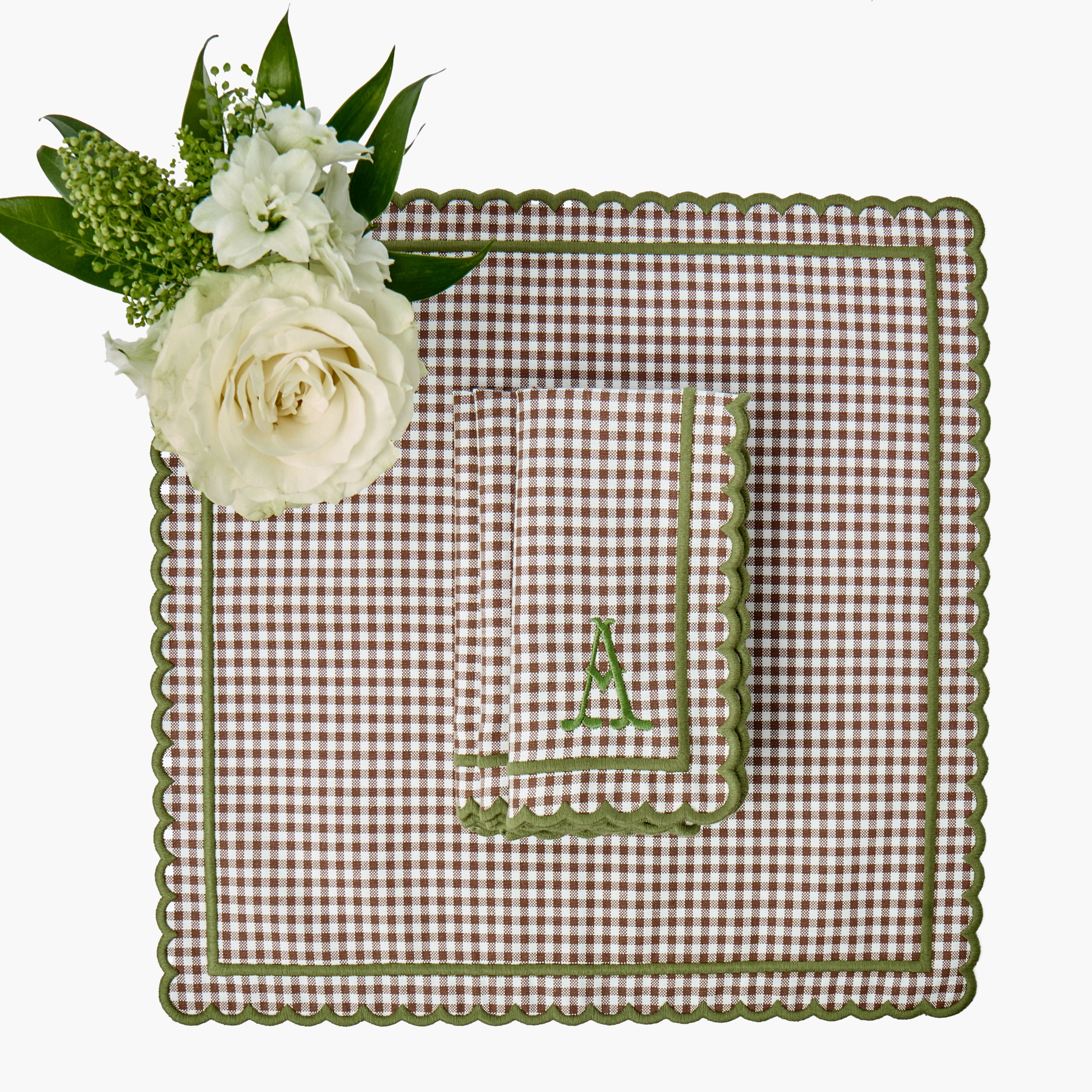 Chocolate & Green Louisa Gingham Placemats & Napkins (Set of 8)