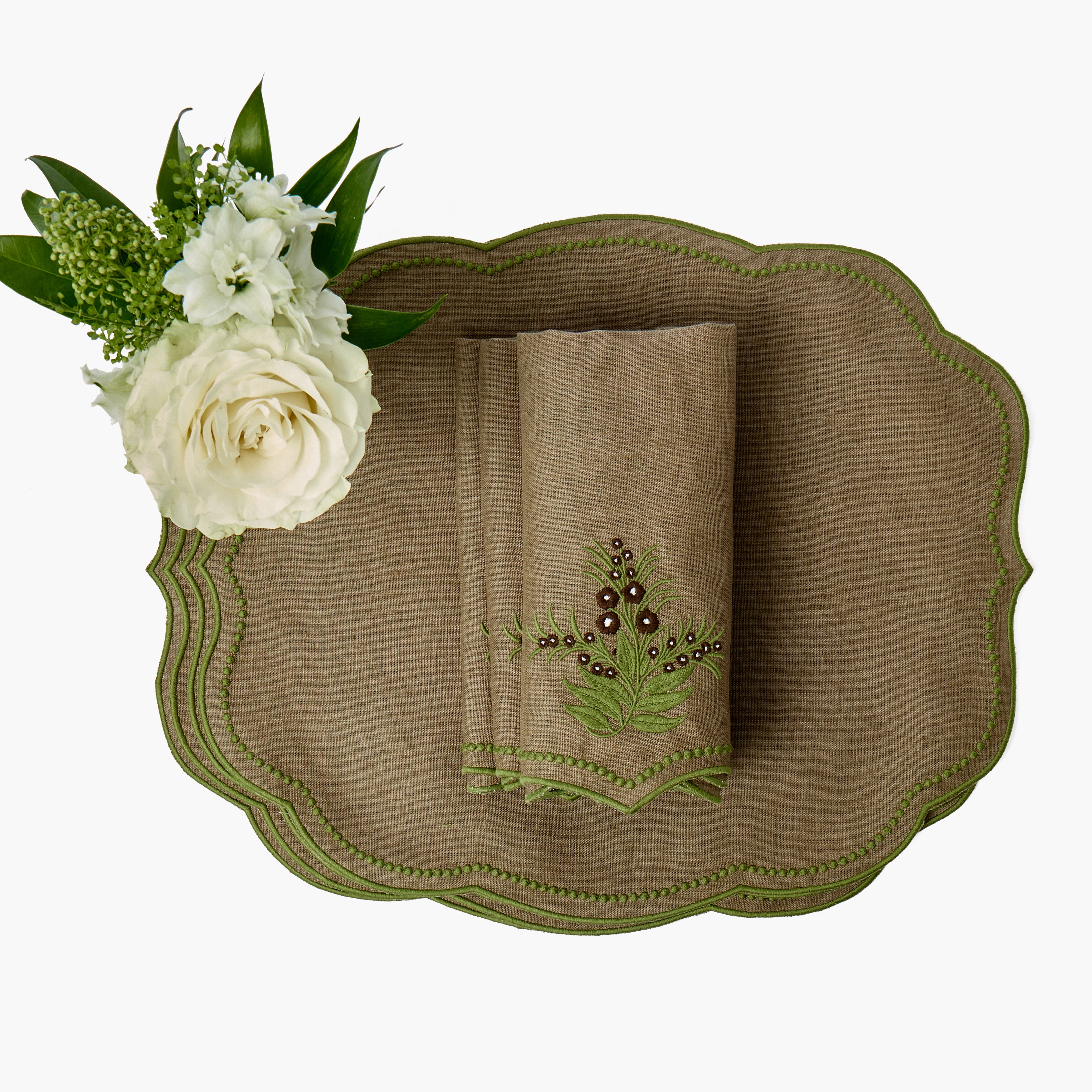 Walnut & Green Araminta Linen Napkins (Set of 4)