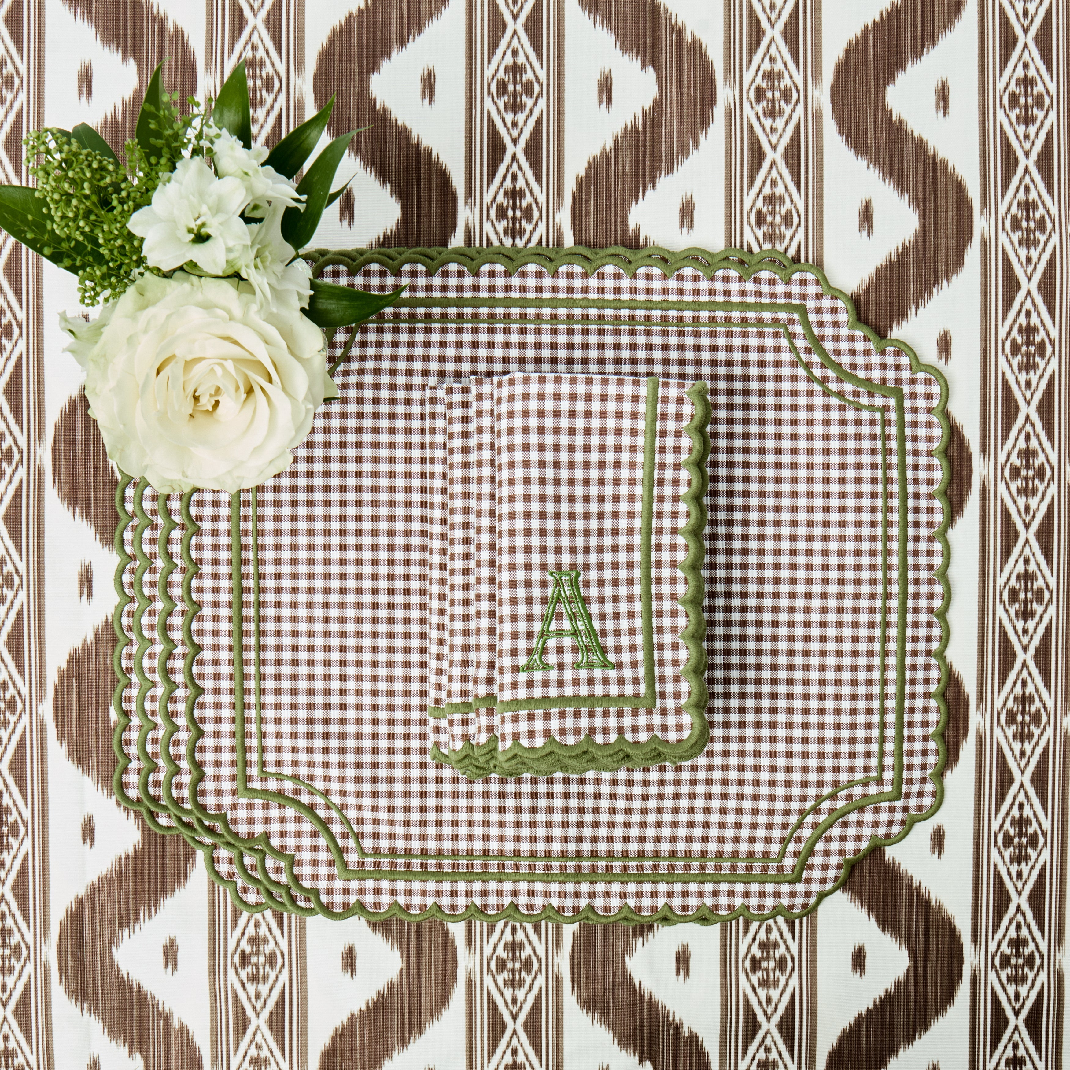 Chocolate & Green Louisa Gingham Napkins (Set of 4)