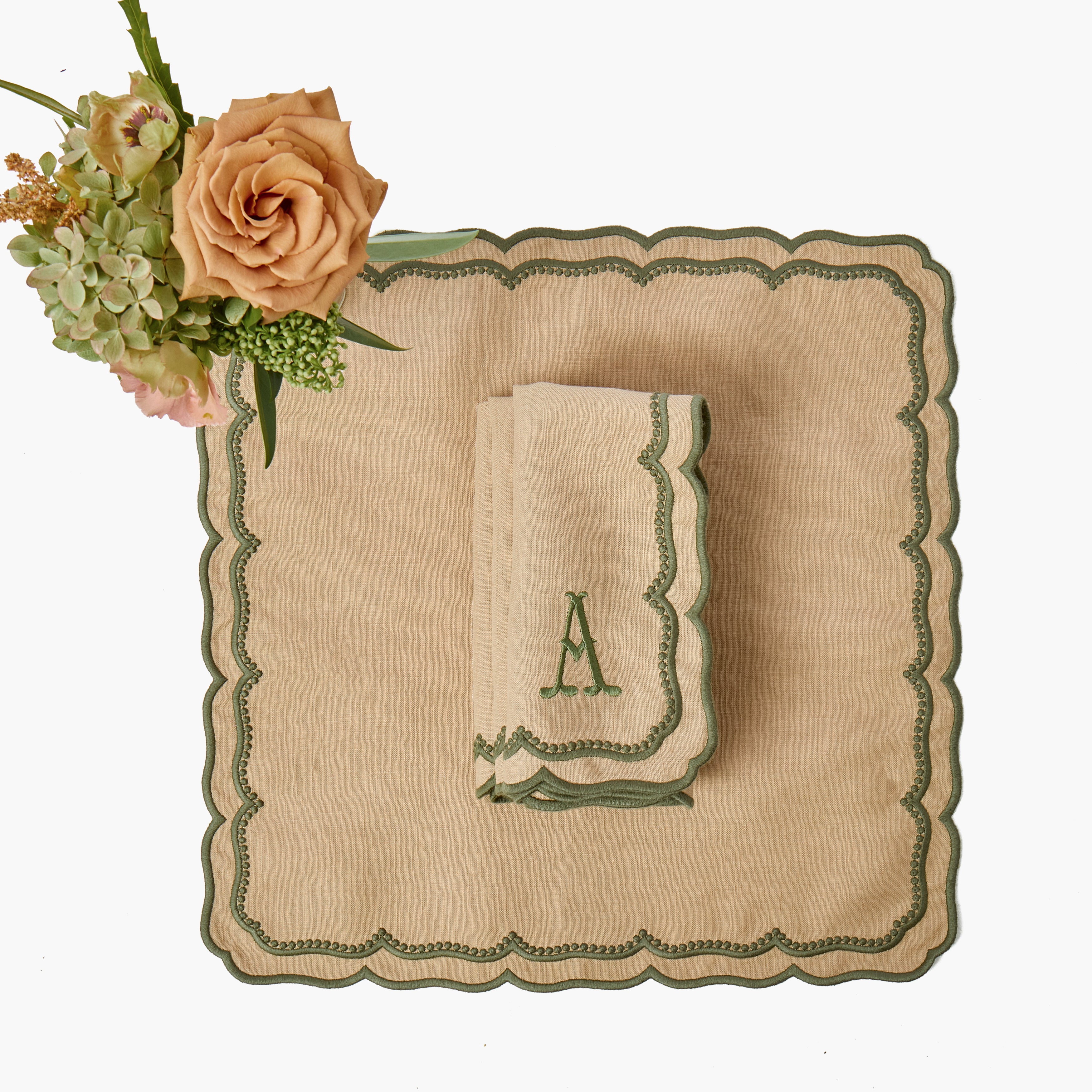Sand & Green Victoria Linen Napkins (Set of 4)