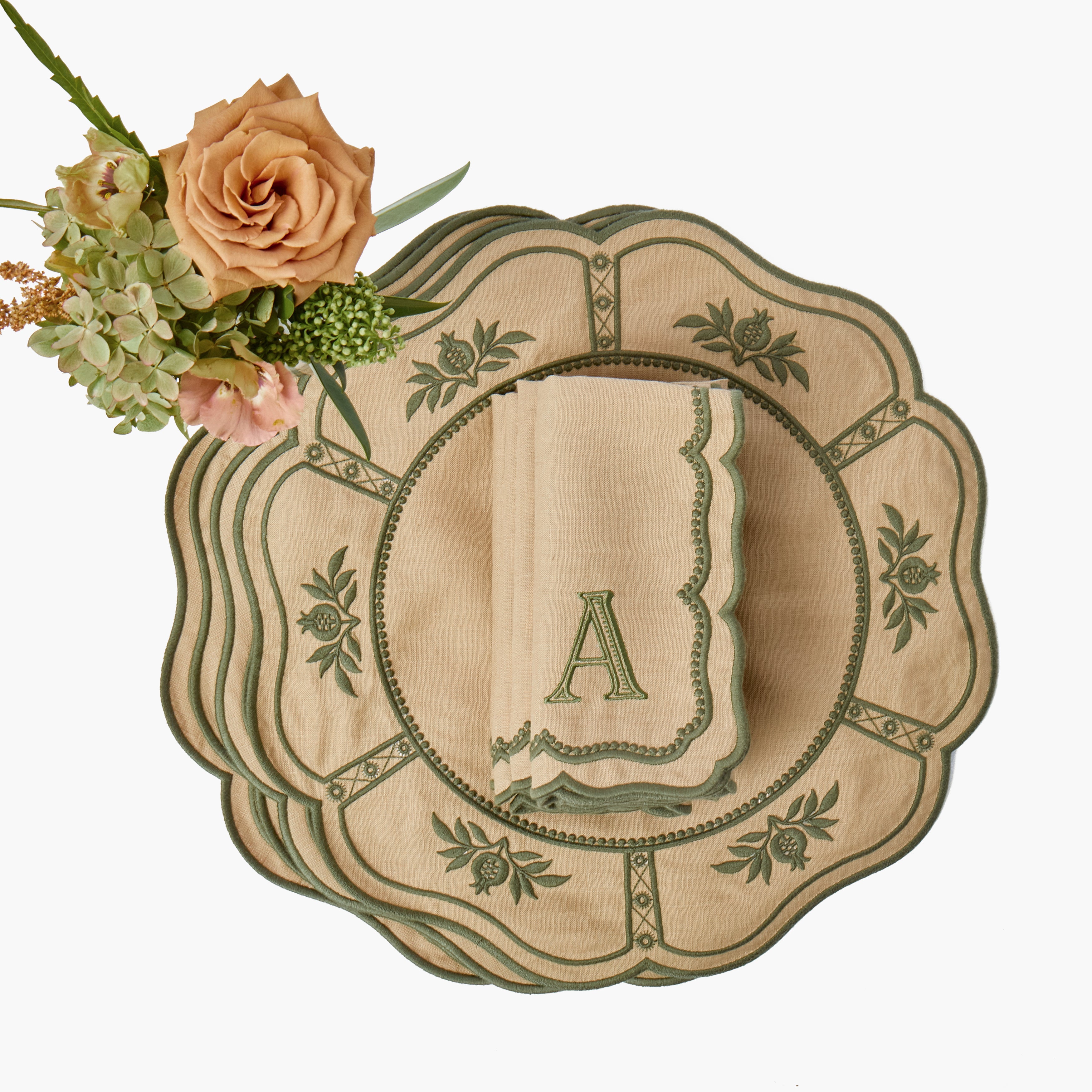 Sand & Green Victoria Linen Napkins (Set of 4)