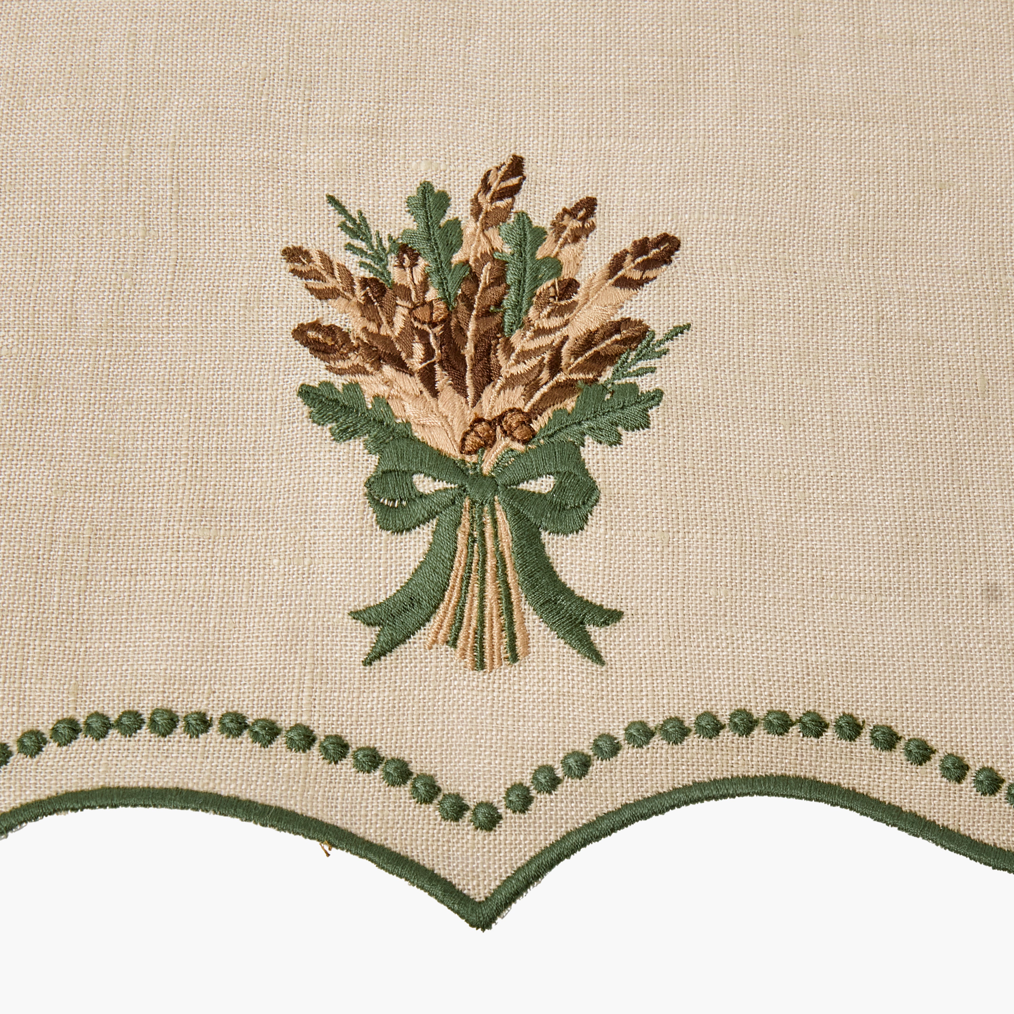 Taupe & Green Eloise Placemats & Corn Sheaf Embroidered Napkins (Set of 8)