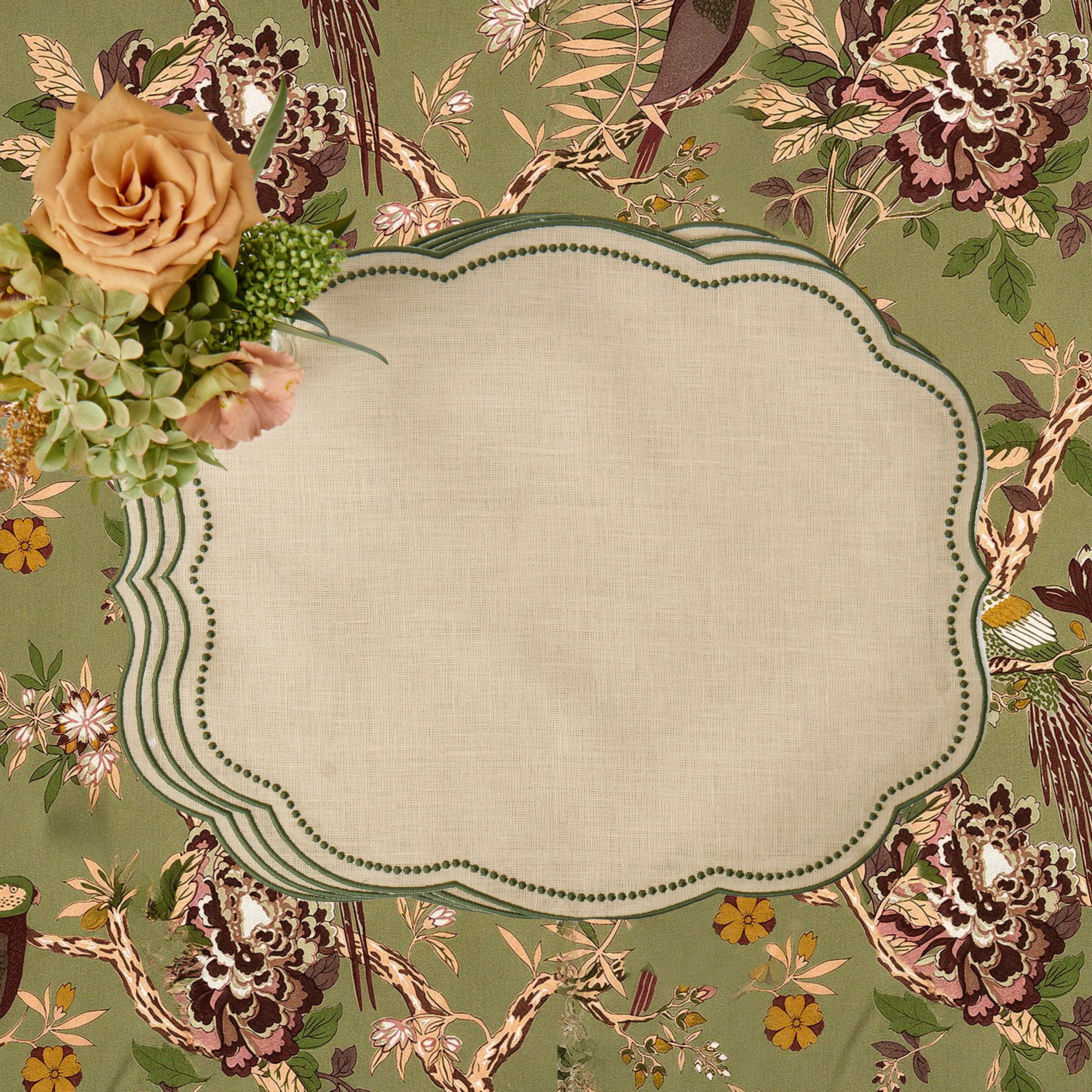 Taupe & Green Eloise Linen Placemats (Set of 4)