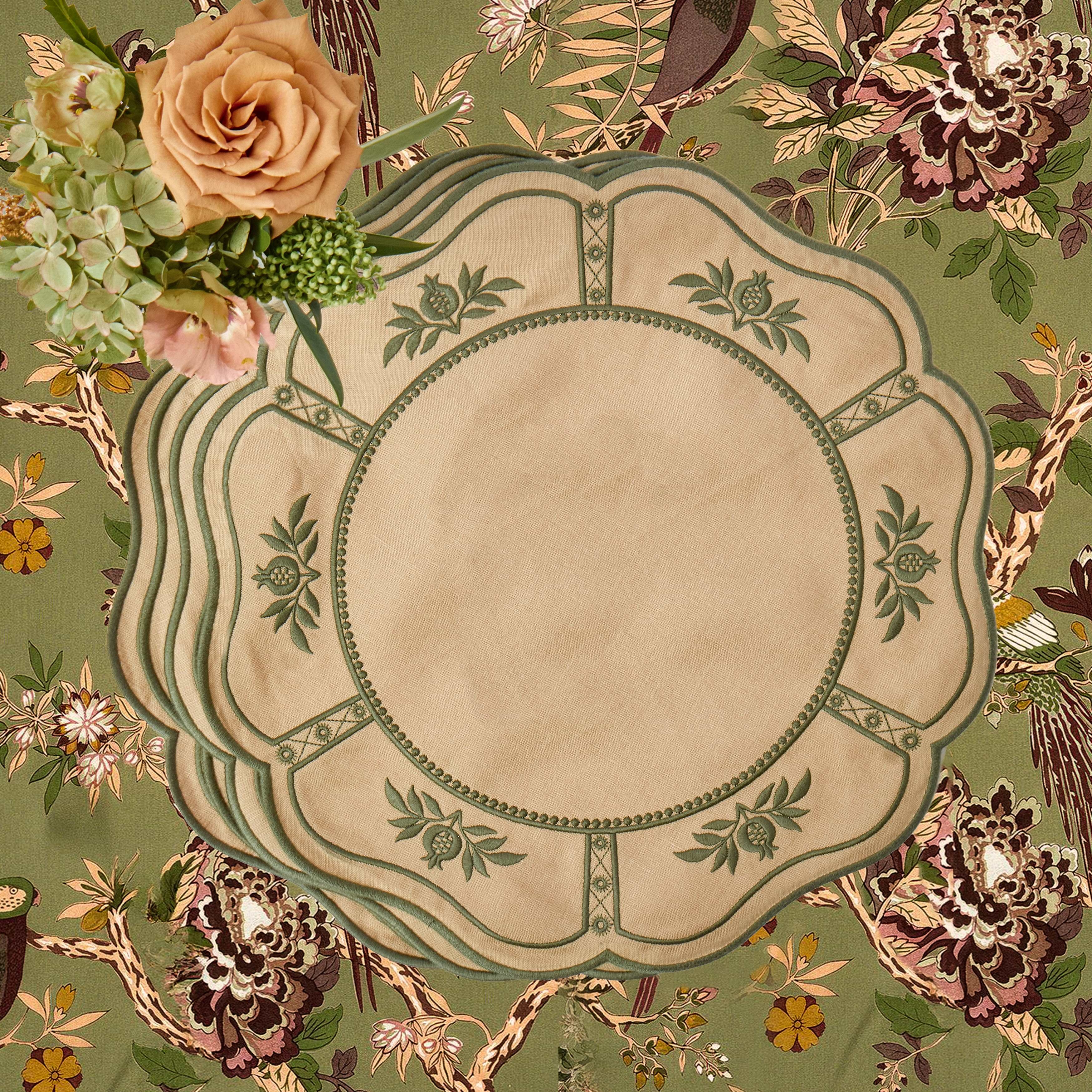 Sand & Green Victoria Linen Placemats (Set of 4)