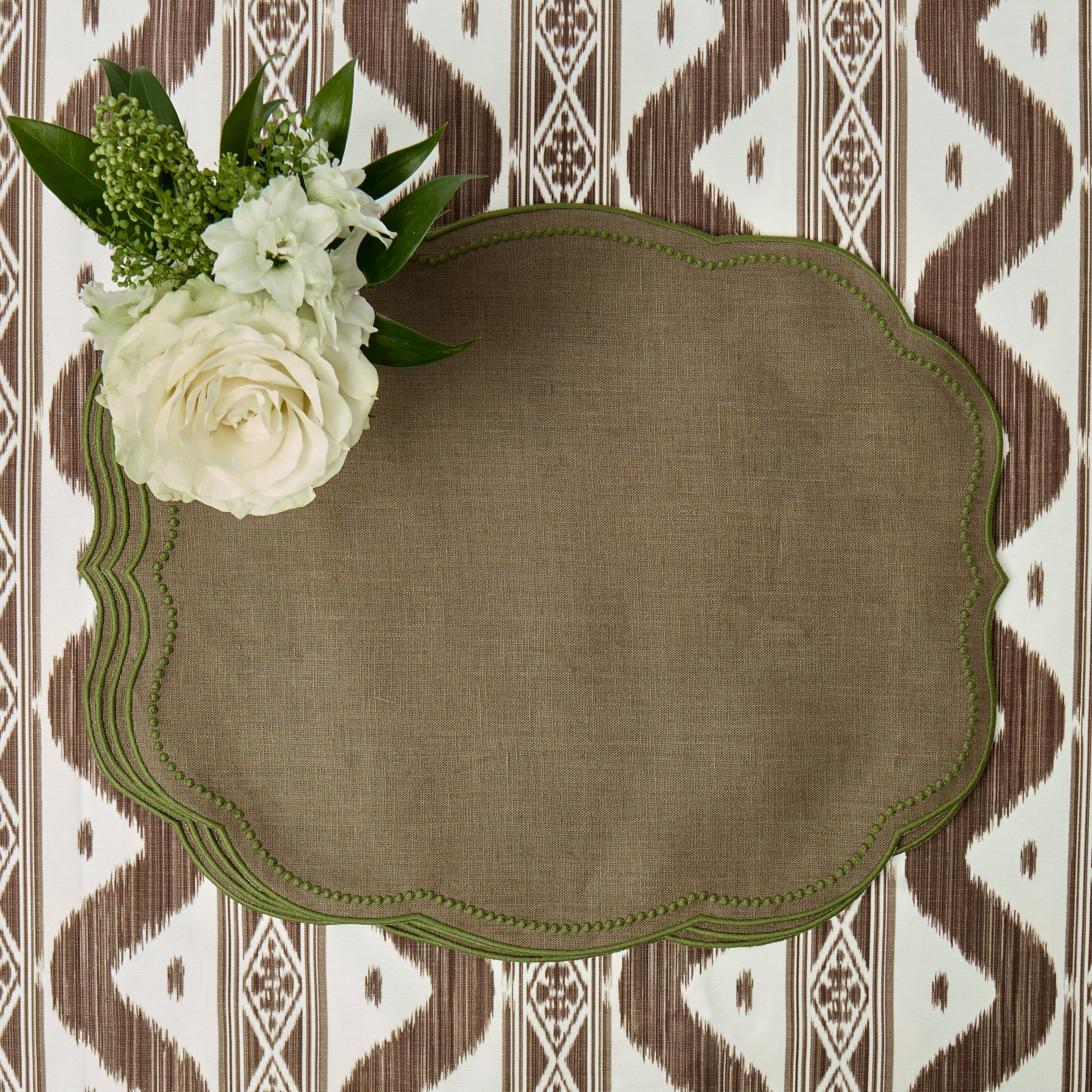 Walnut & Green Eloise Linen Placemats (Set of 4)