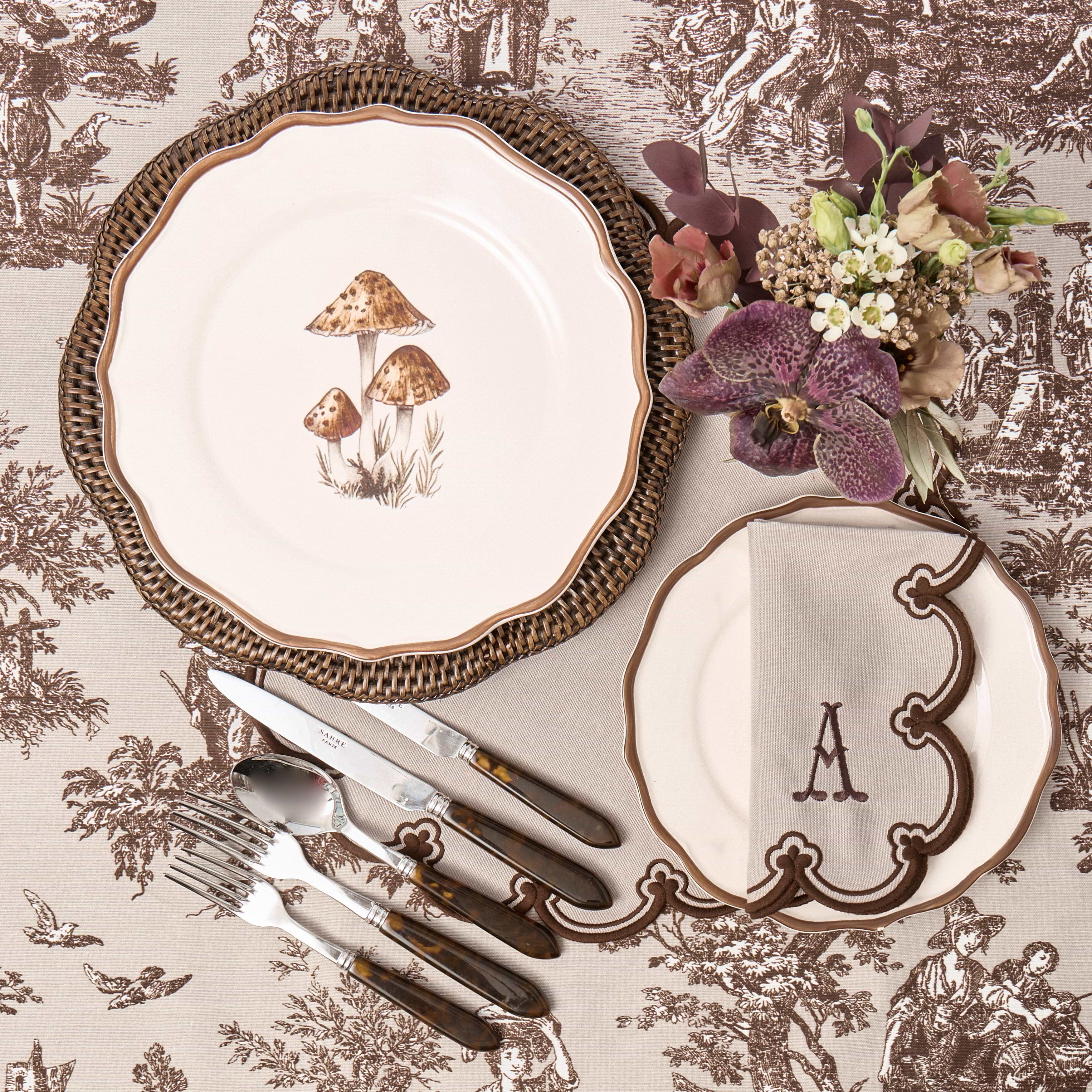 Taupe & Chocolate Ottille Toile Tablecloth