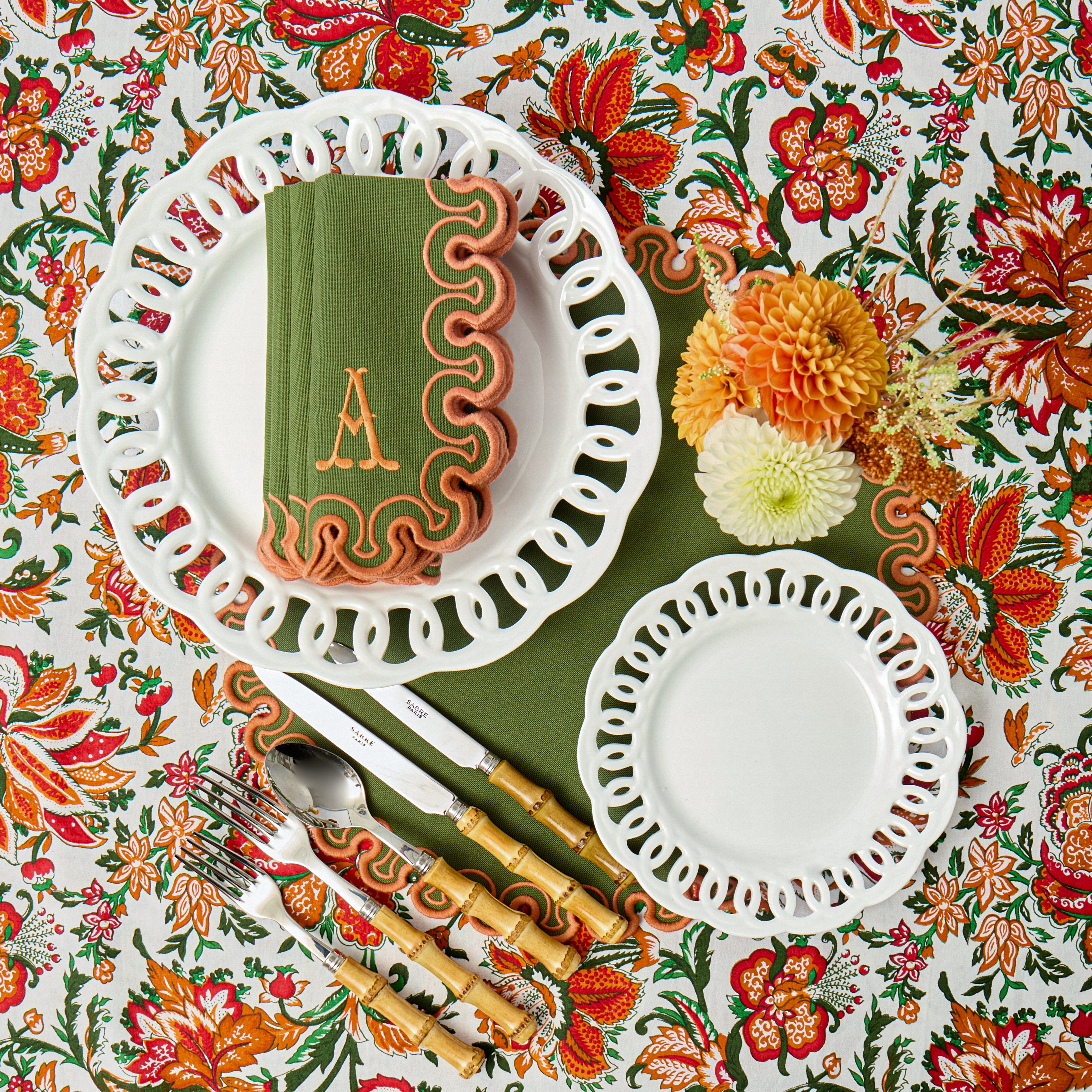 Green & Orange Valentina Placemats & Napkins (Set of 8)