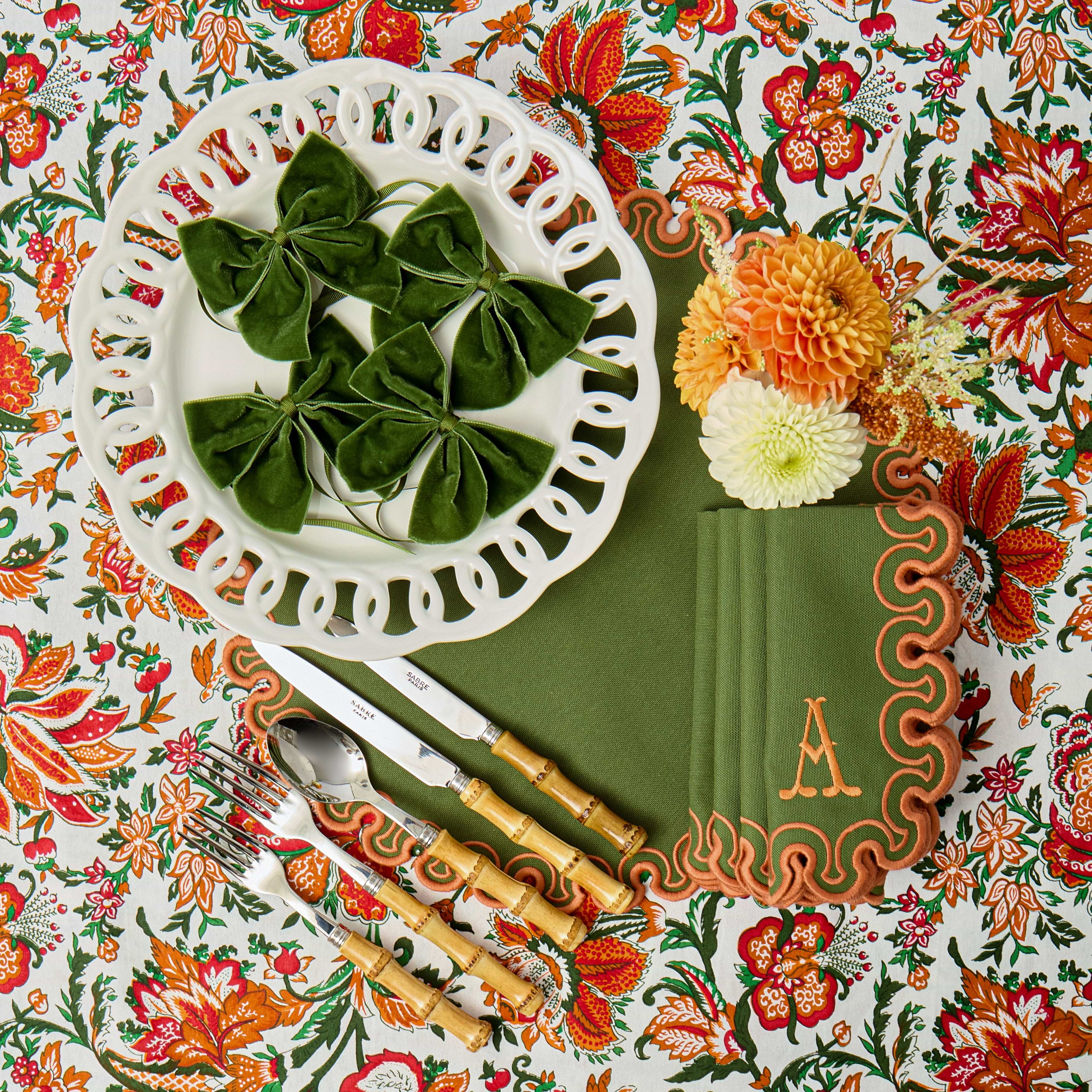 Forest Green Velvet Napkin Bows (Set of 4)
