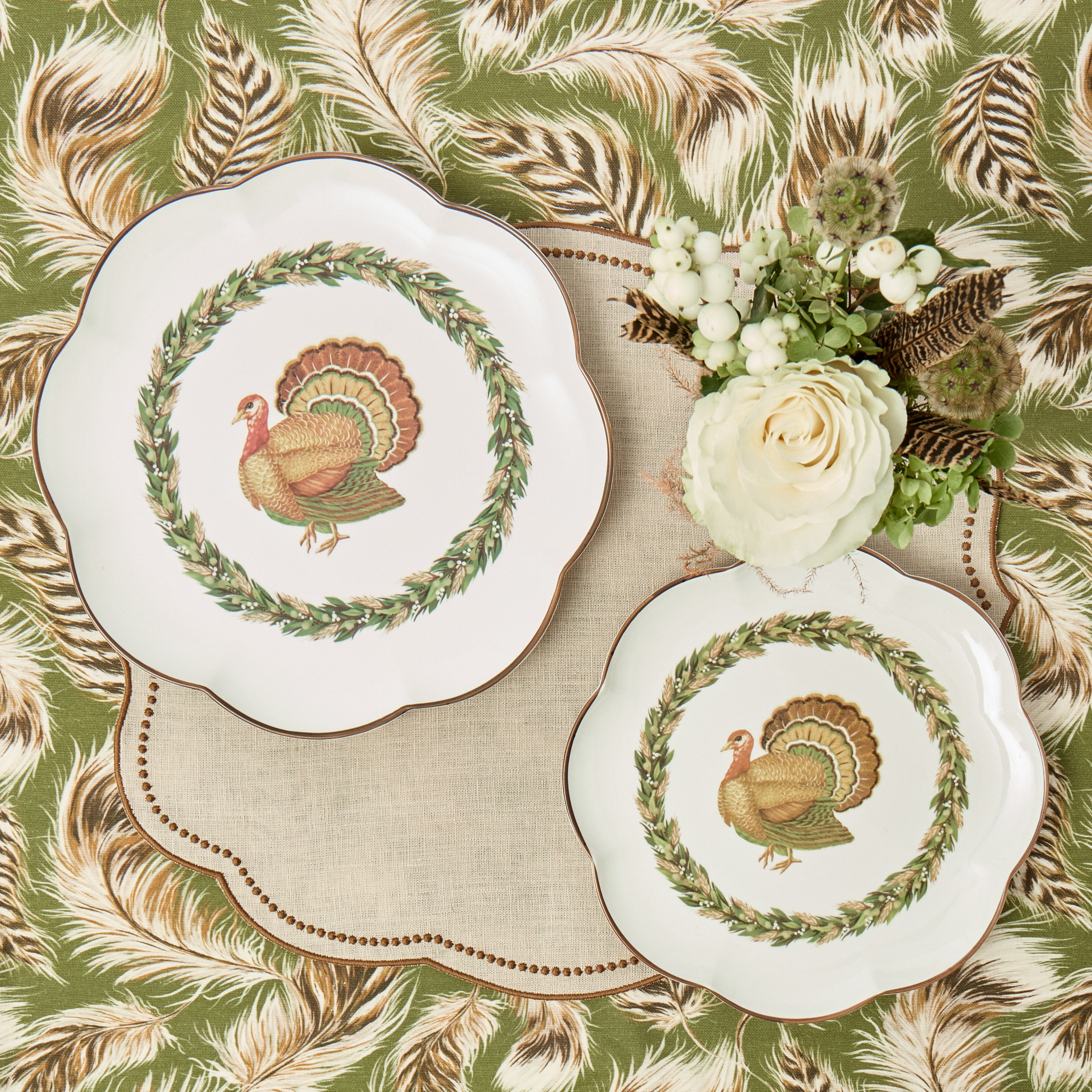 Olive & Brown Turkey Dinner & Starter Plates (Set of 8)
