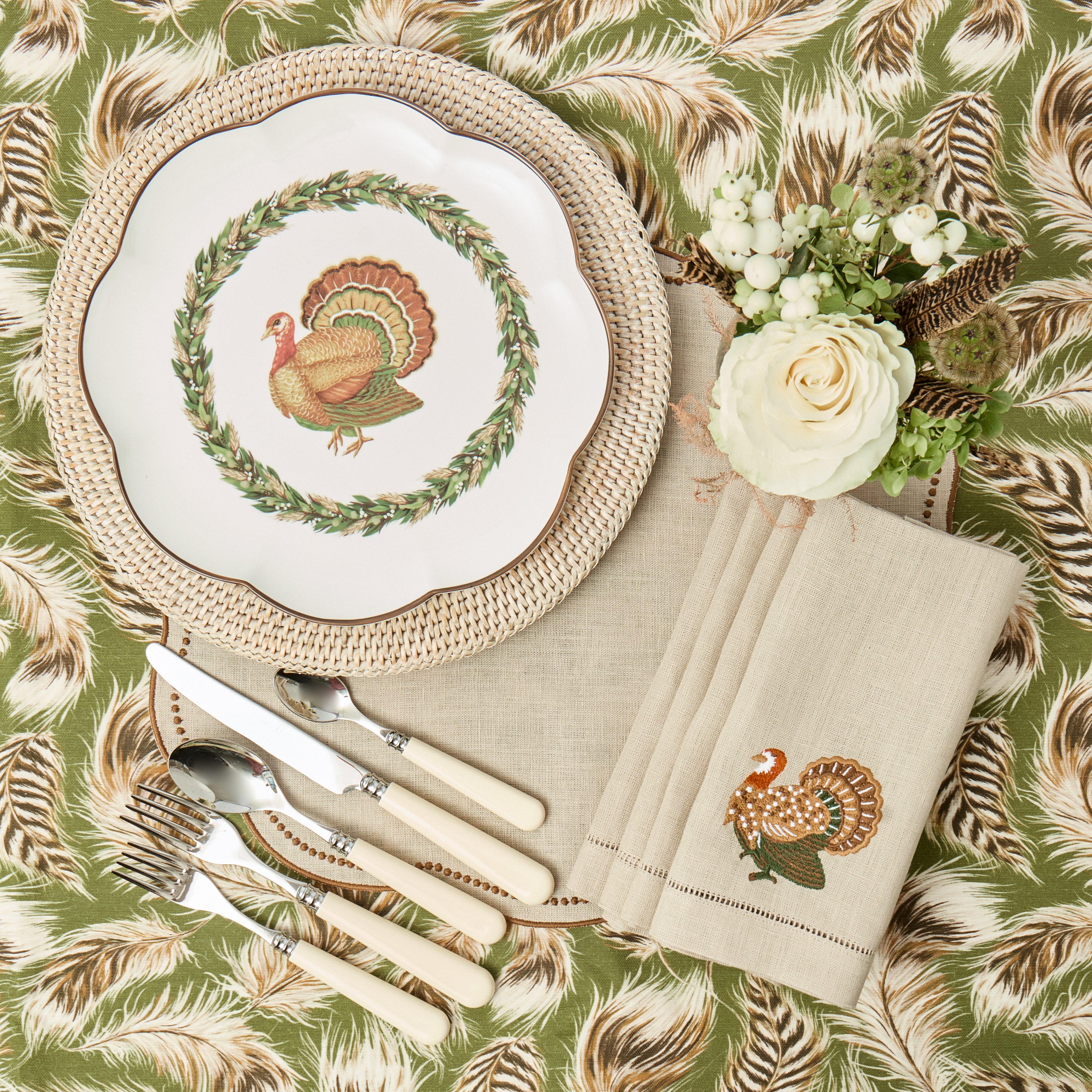 Olive & Brown Turkey Dinner Plates (Set of 4)