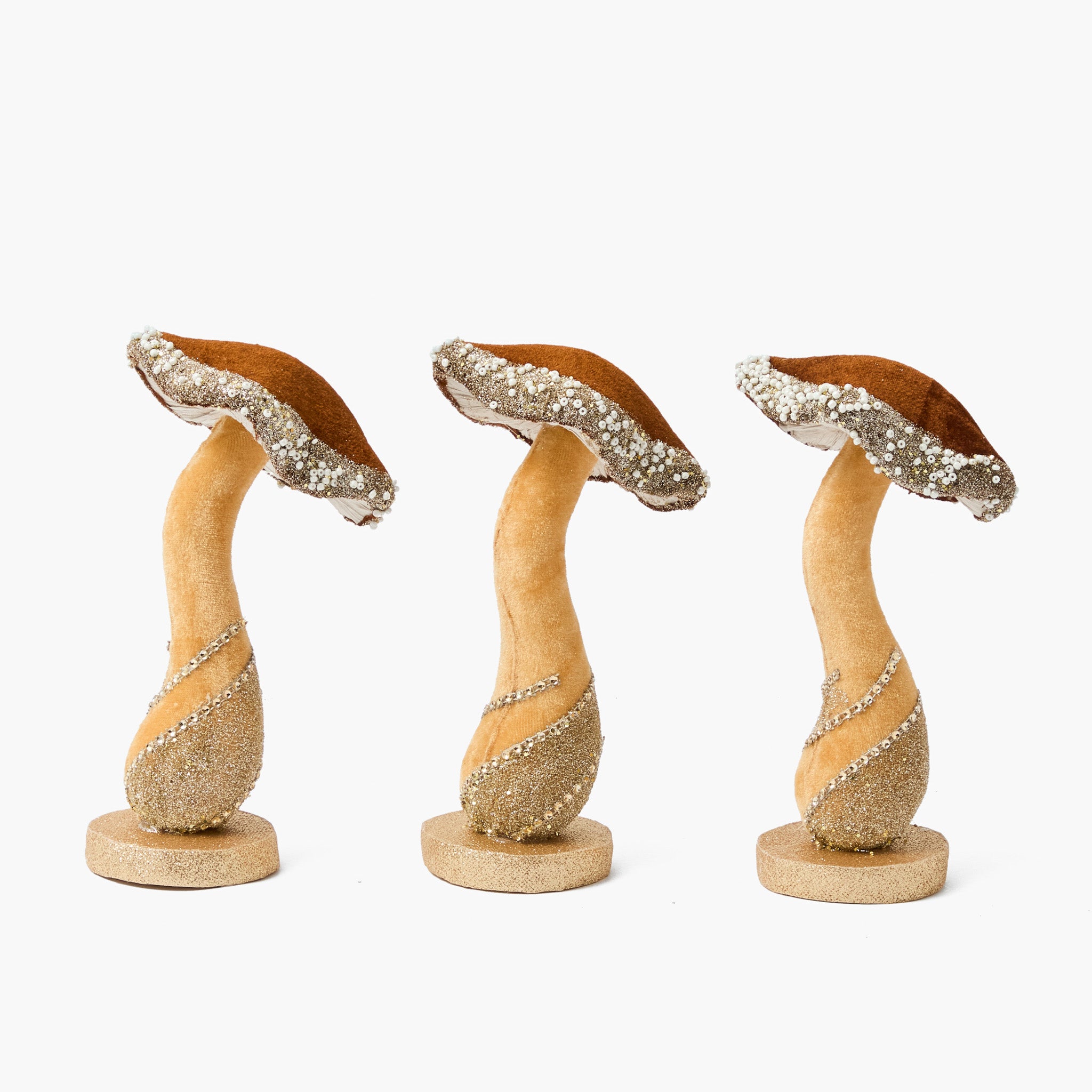 Chocolate Glitter Beaded Velvet Mushroom (Set of 3)