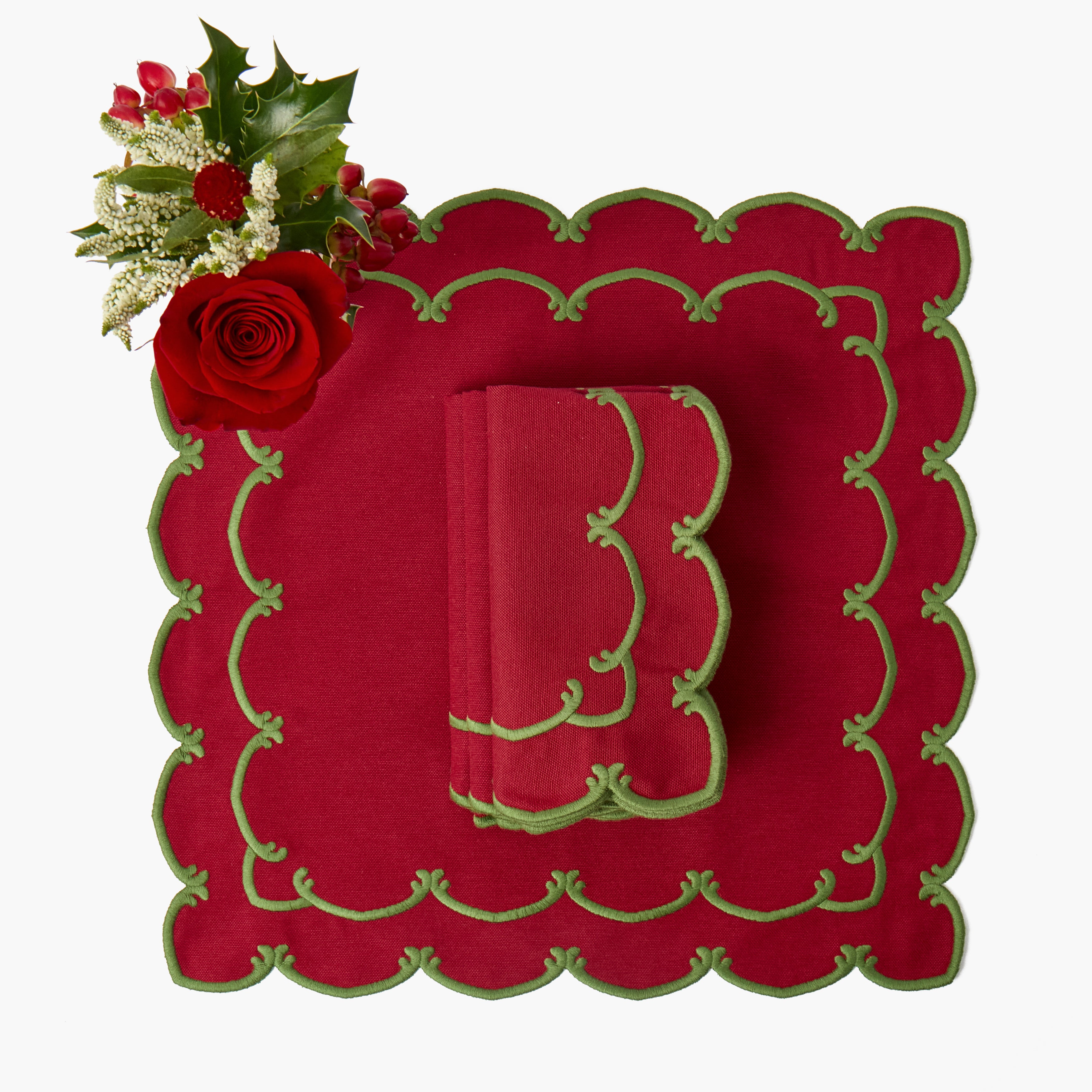 Red & Green Amanda Placemats & Napkins (Set of 4)