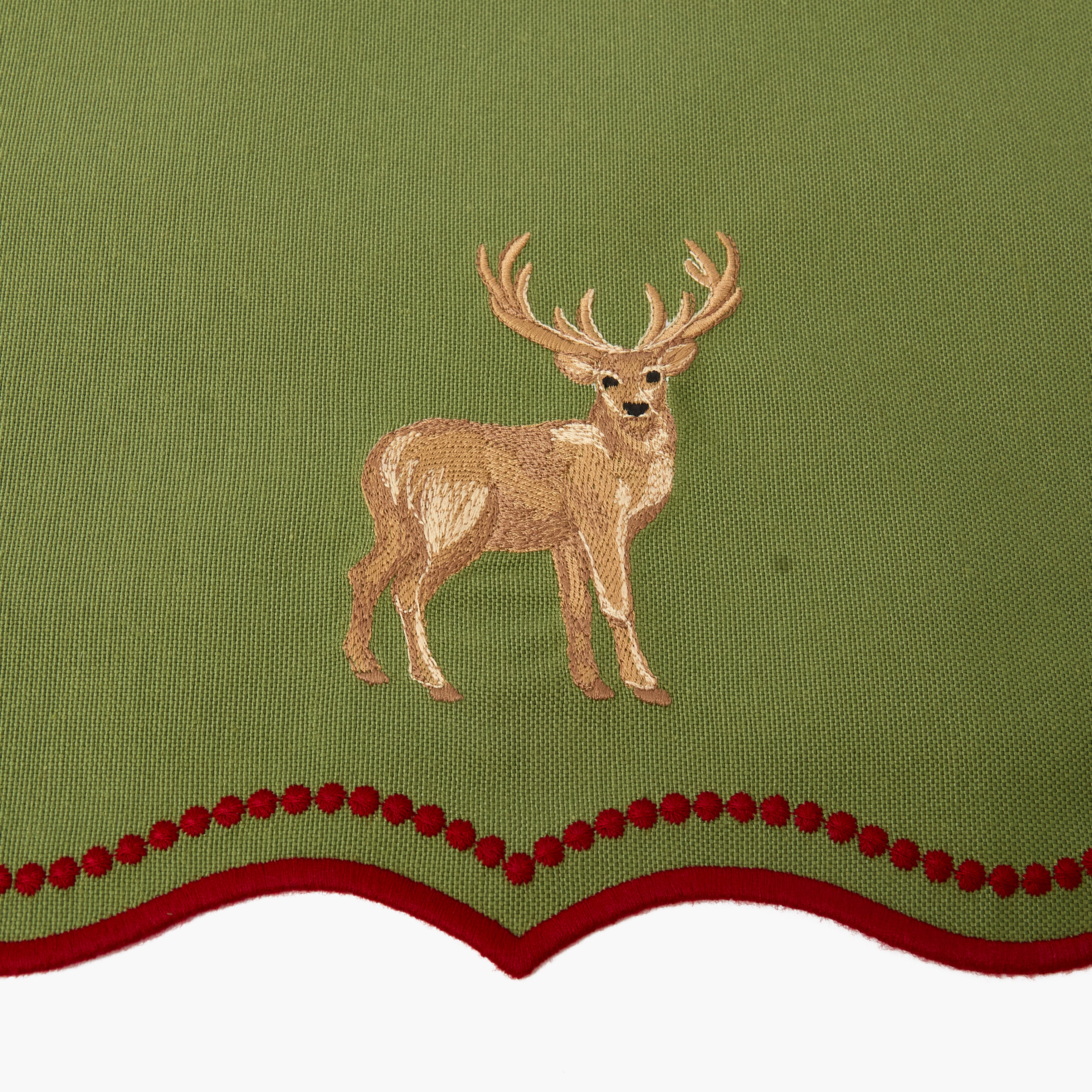 Forest Green & Red Eloise Stag Linen Napkins (Set of 4)