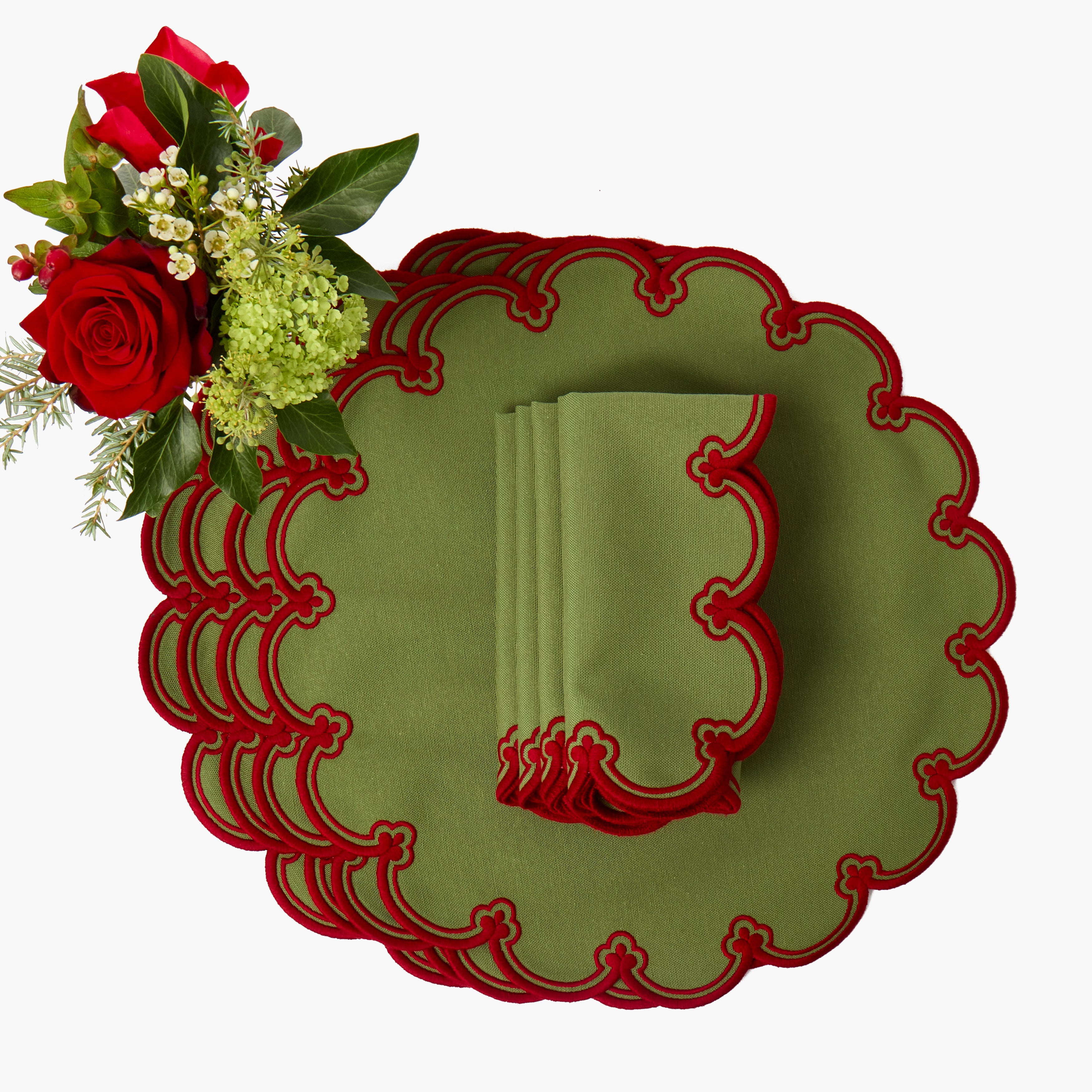 Green & Red Delilah Placemats & Napkins (Set of 4)