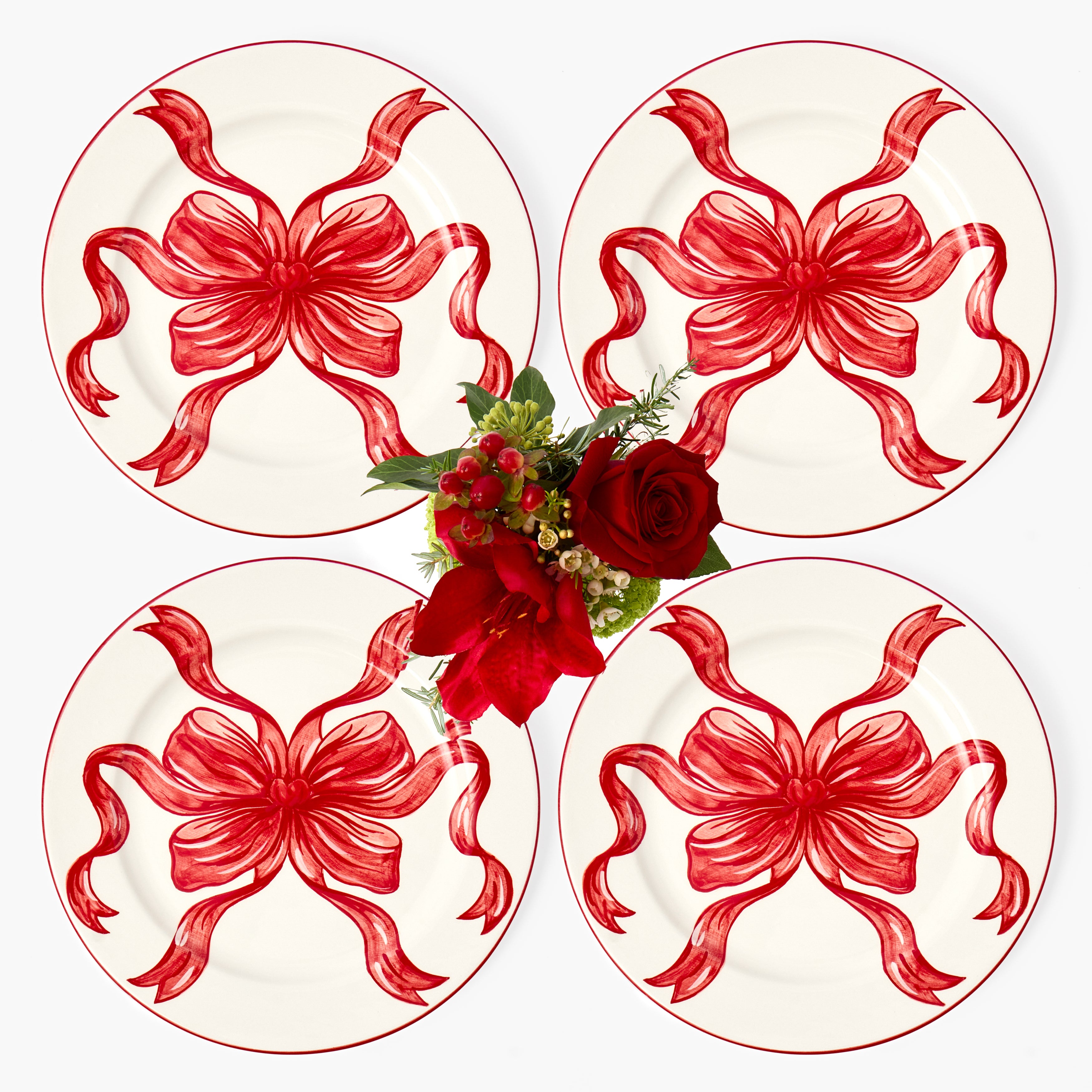 Red Audrey Bow Dinner Plates (Set of 4)