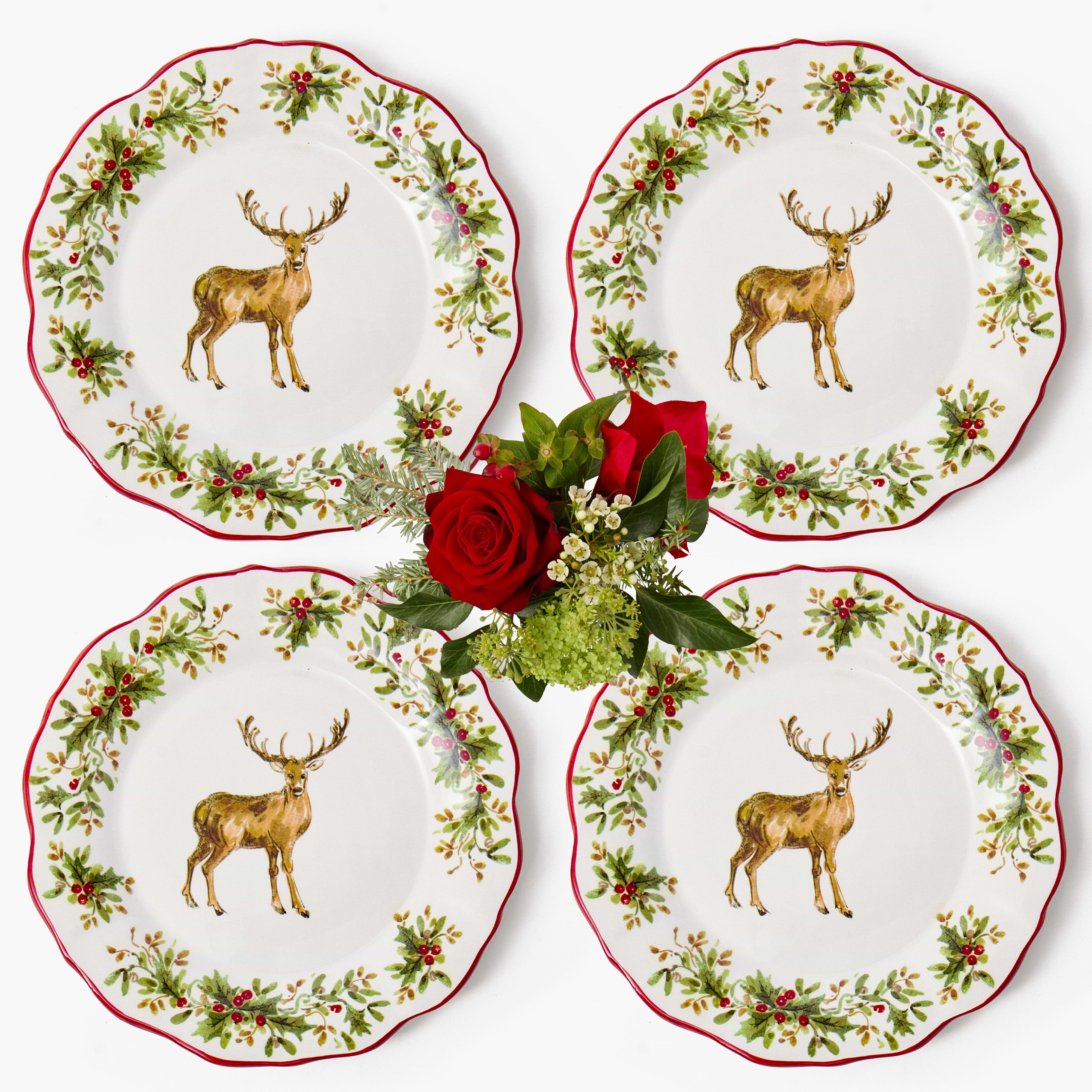 Stag & Holly Garland Dinner Plates (Set of 4)