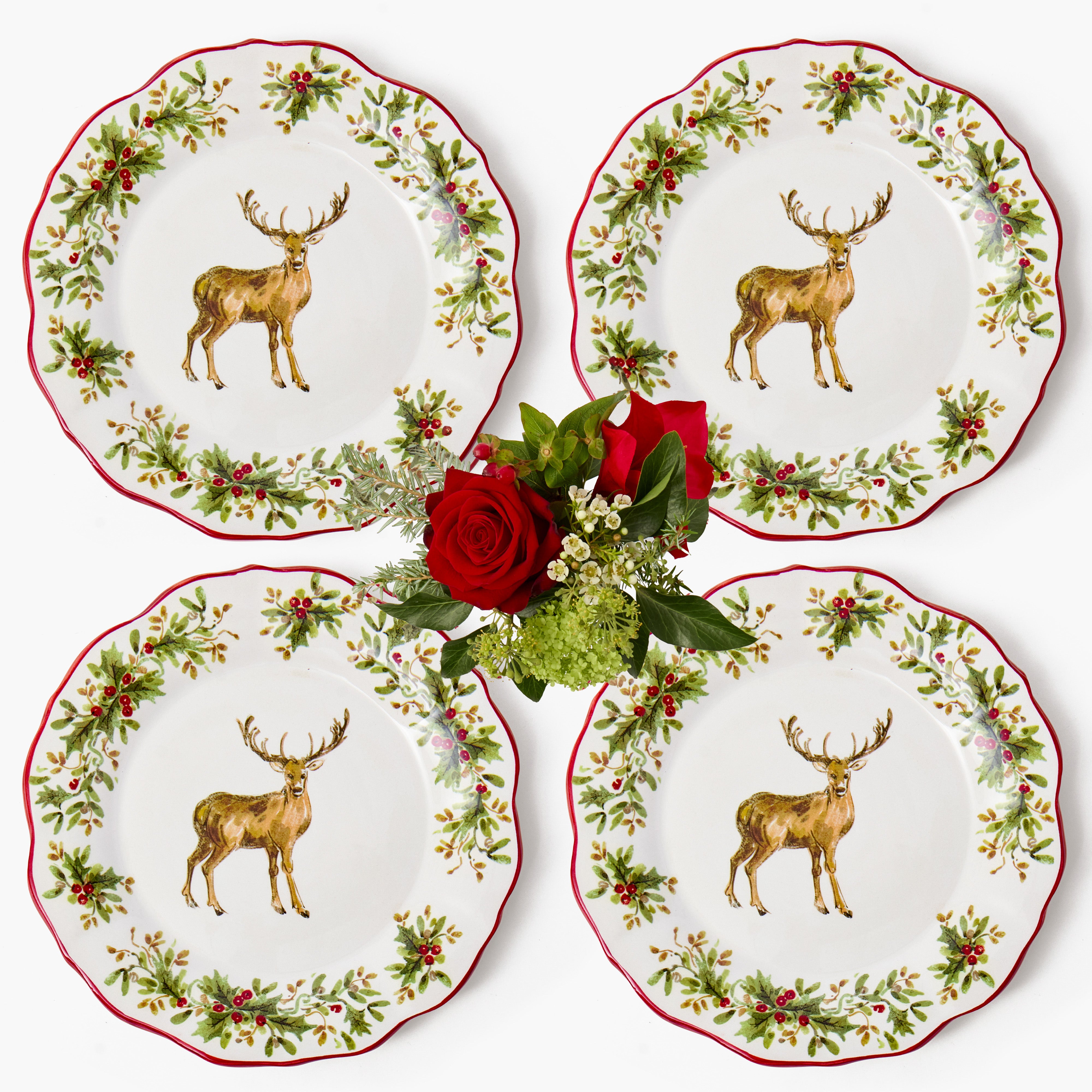 Stag & Holly Garland Dinner Plates (Set of 4)