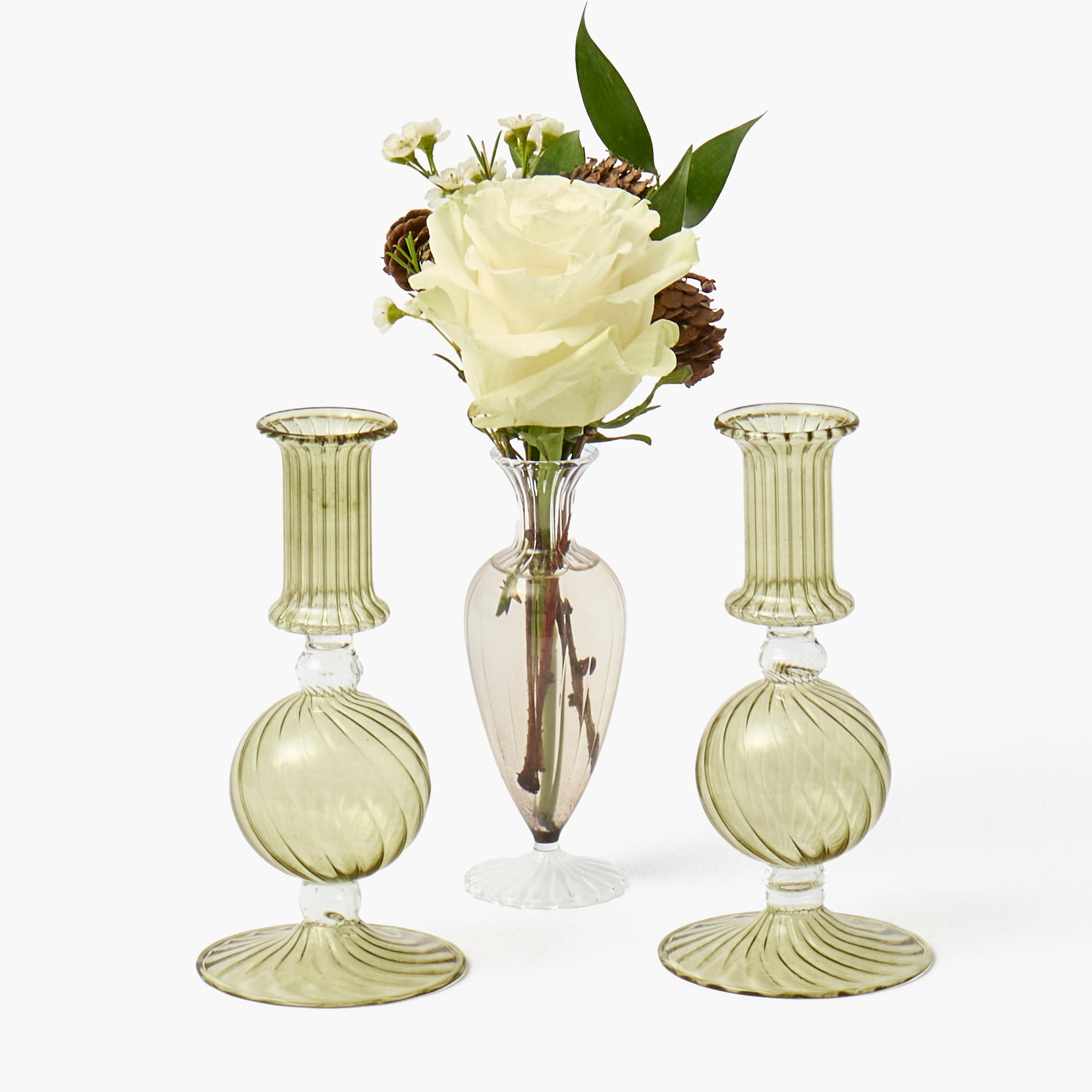 Olive Small Camille Candle Holders (Pair)