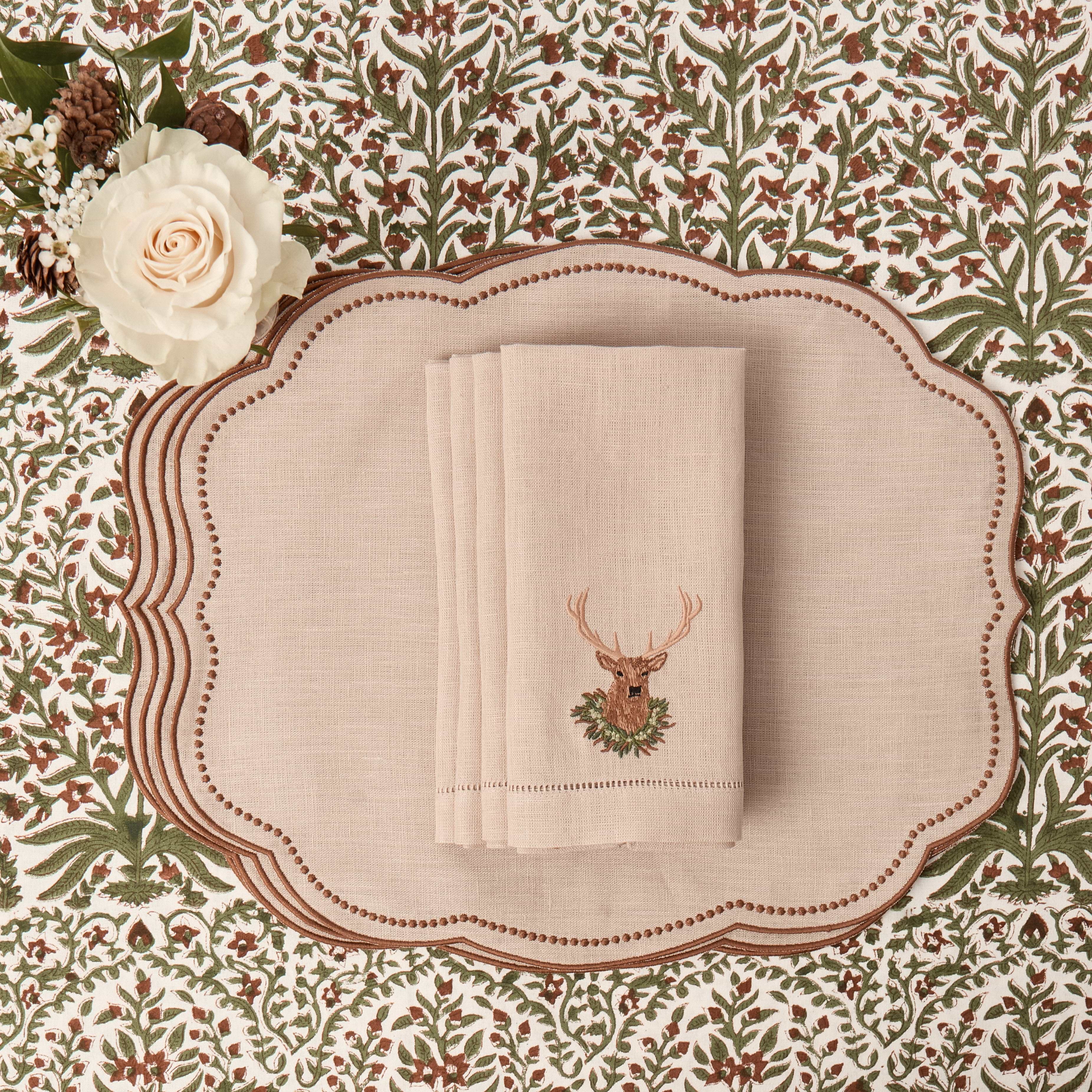Taupe & Chocolate Eloise Placemats & Stag Napkins (Set of 8)