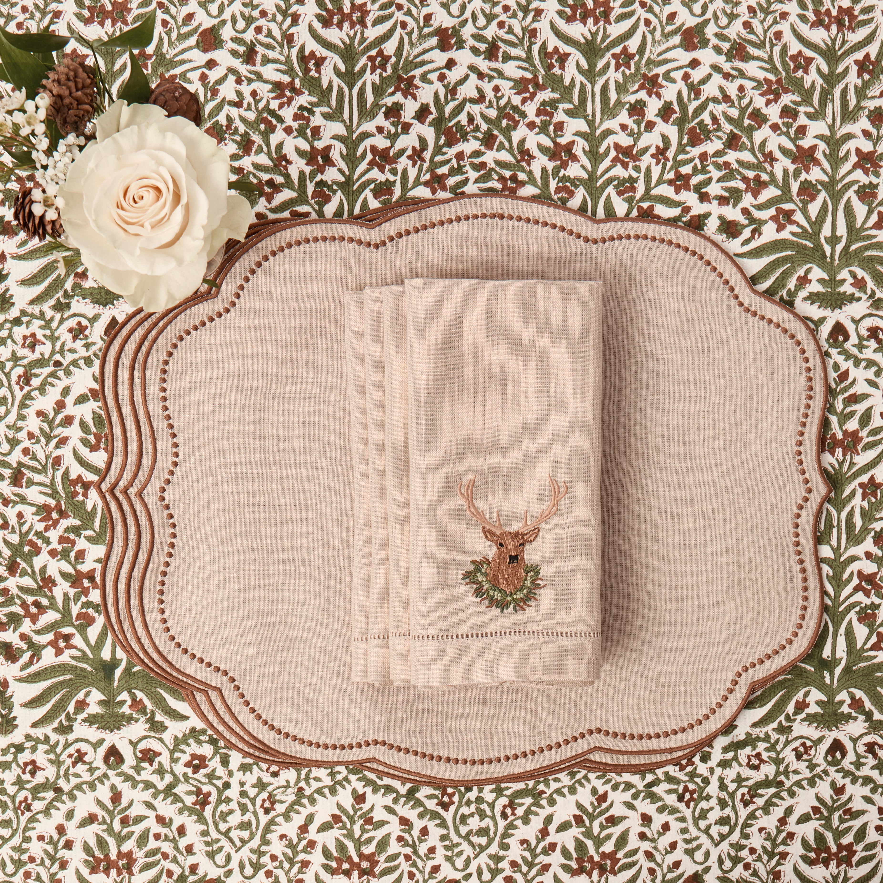 Taupe & Chocolate Eloise Placemats & Stag Napkins (Set of 8)