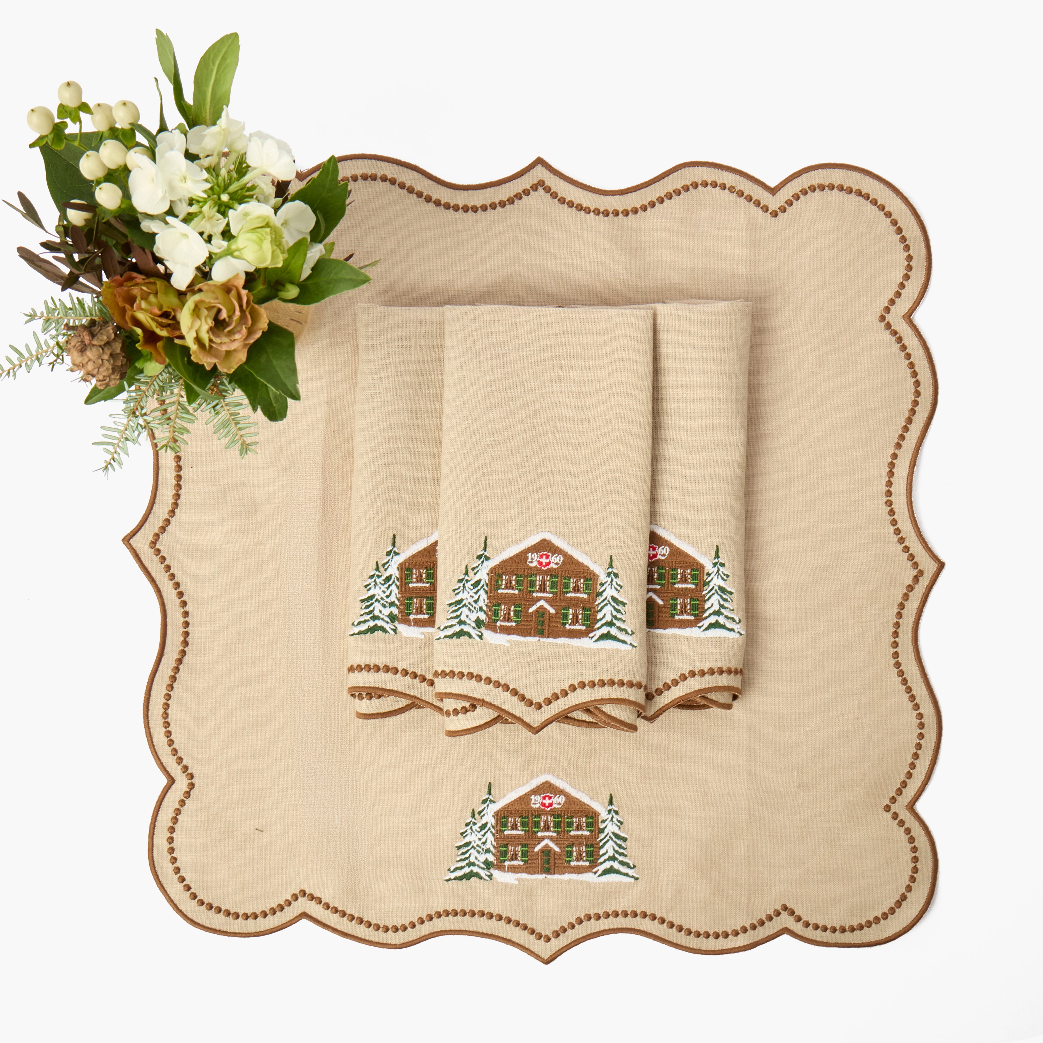 Taupe & Chocolate Eloise Placemats & Chalet Napkins (Set of 8)