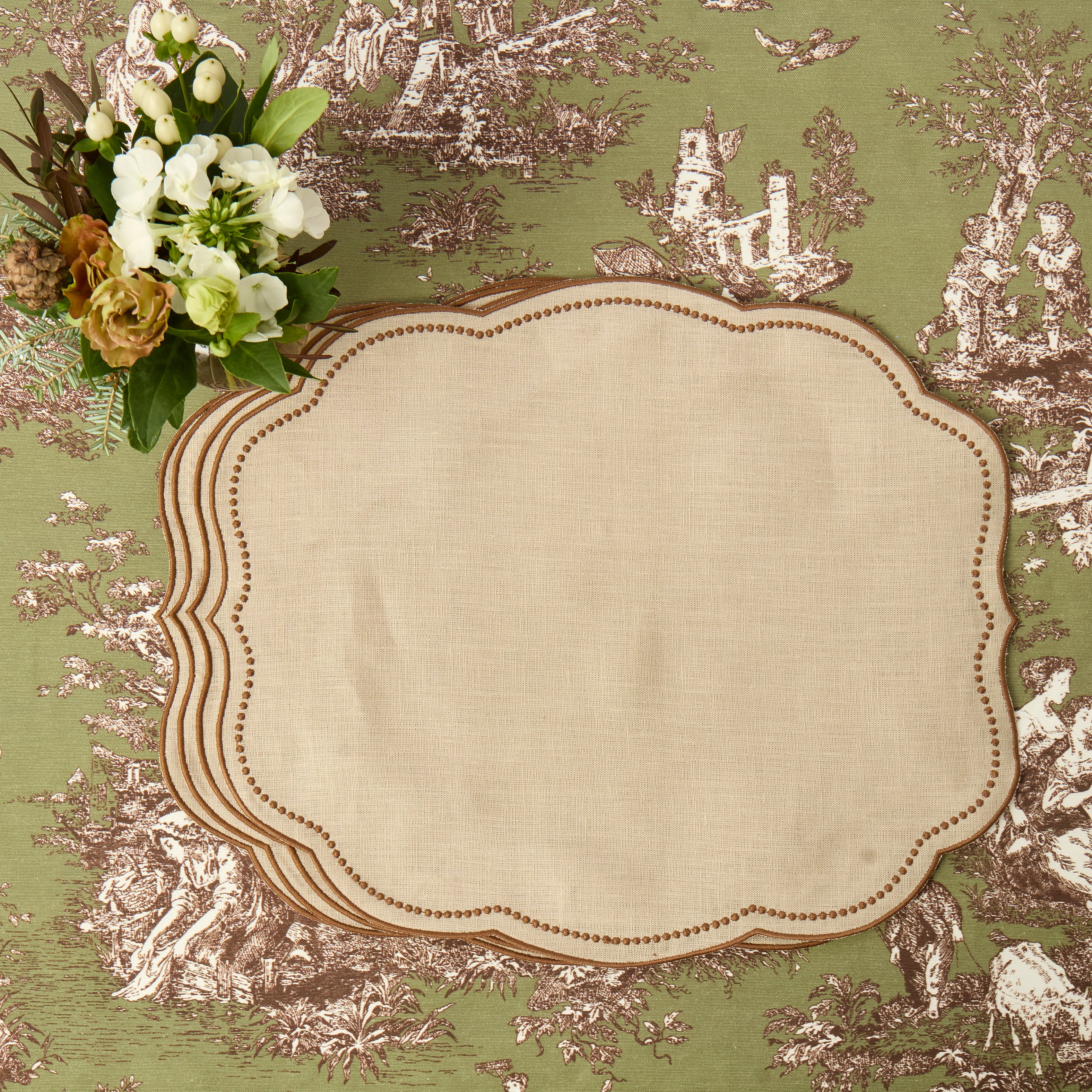Taupe & Chocolate Eloise Placemats & Chalet Napkins (Set of 8)
