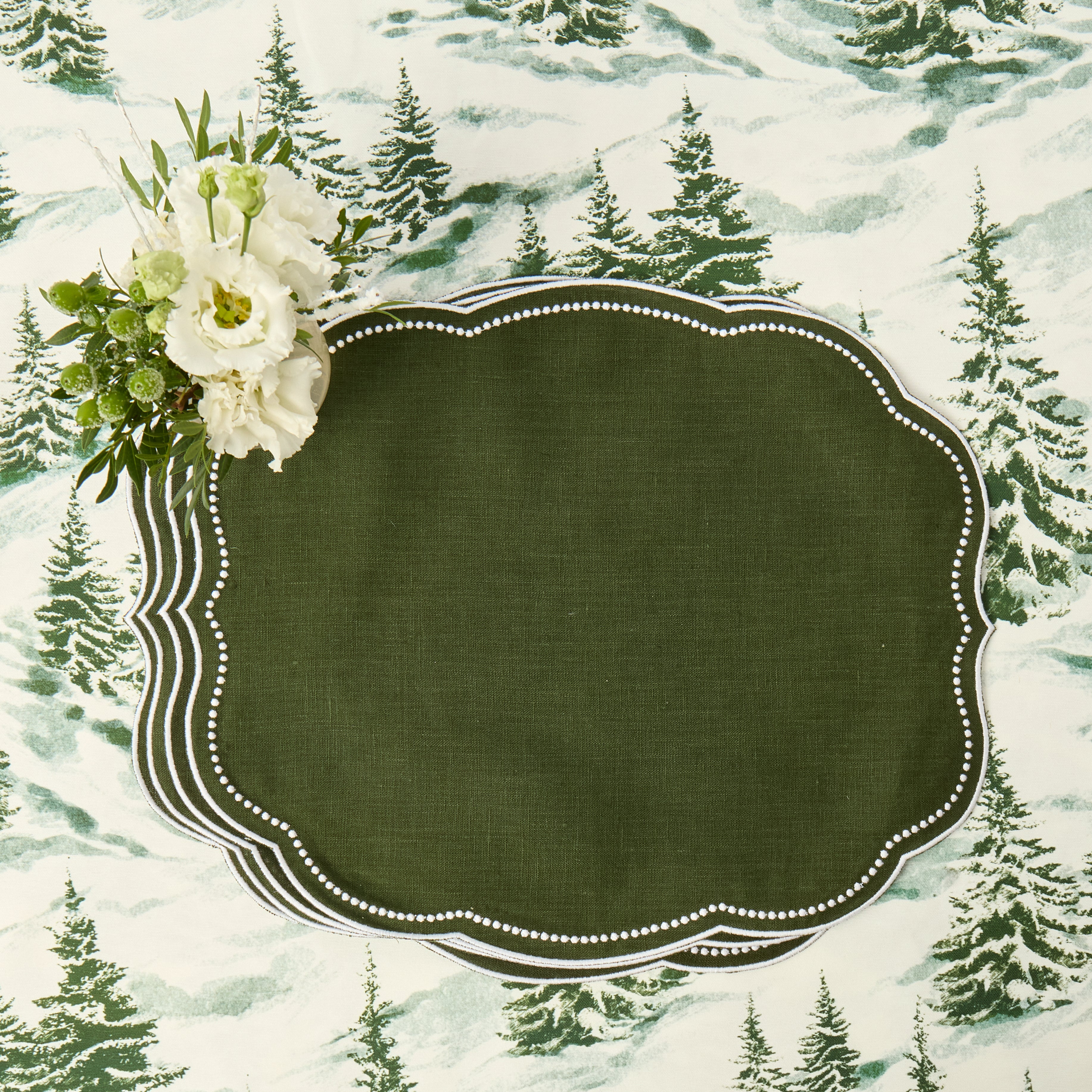 Forest Green Eloise Placemats & Christmas Tree Napkins (Set of 8)