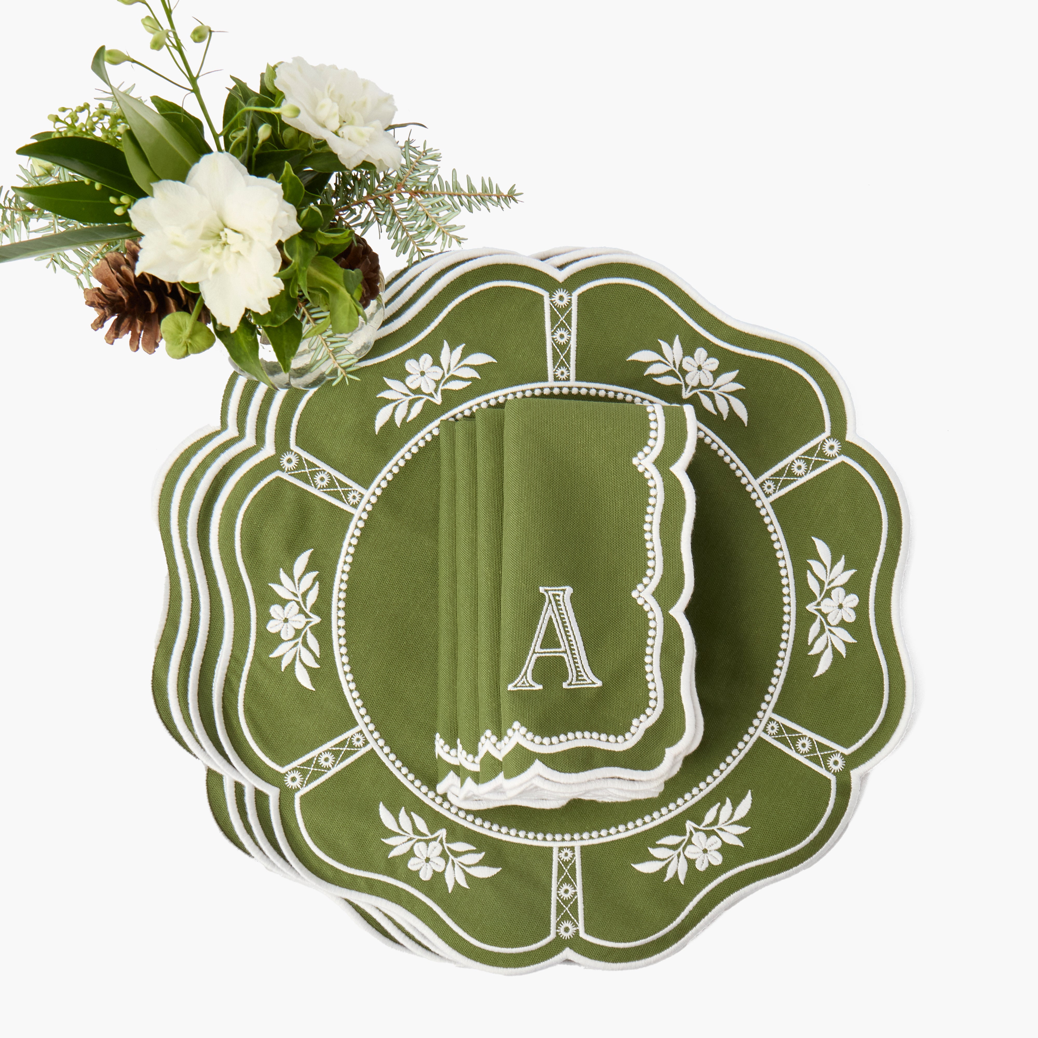 Green & White Claudia Placemats (Set of 4)