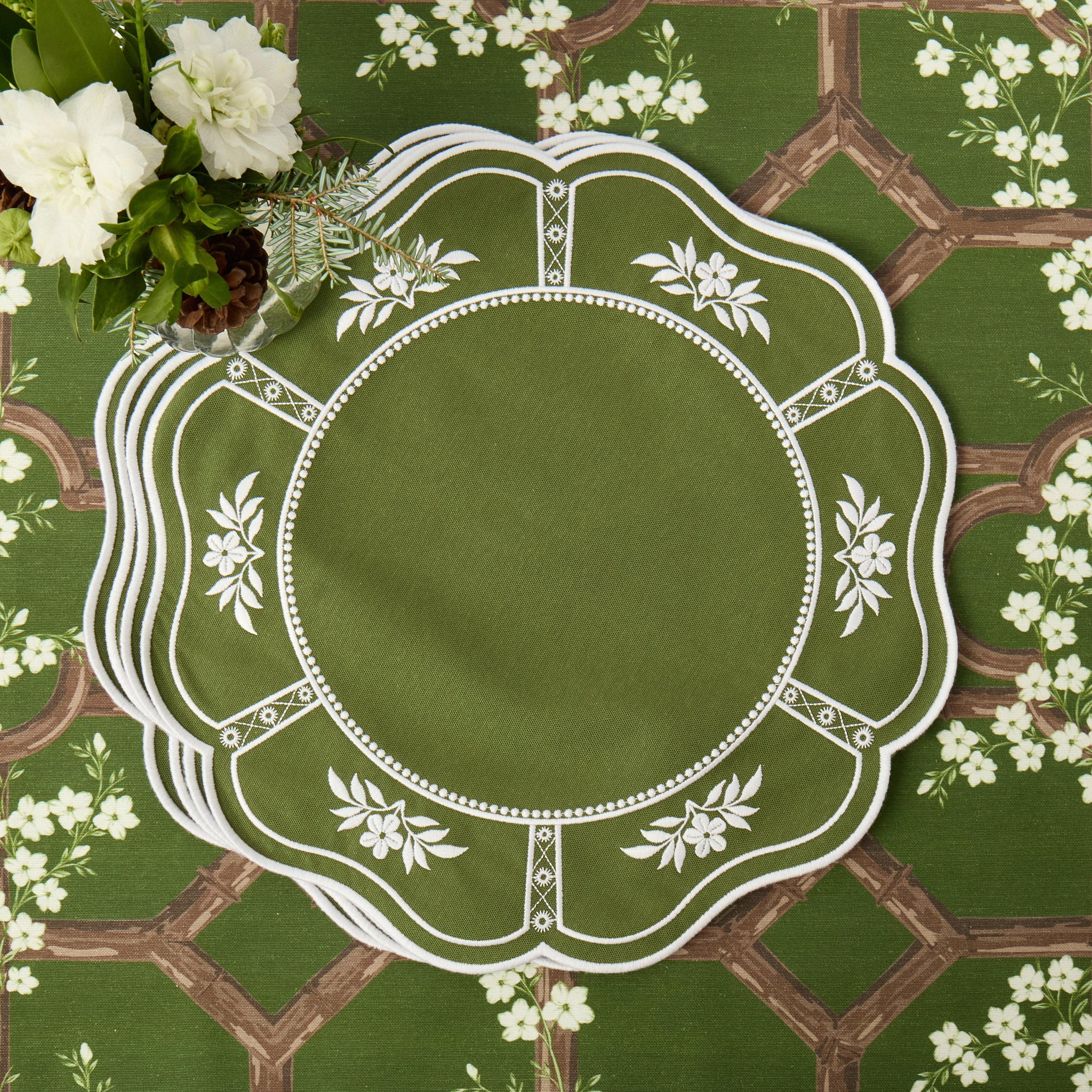Green & White Claudia Placemats (Set of 4)