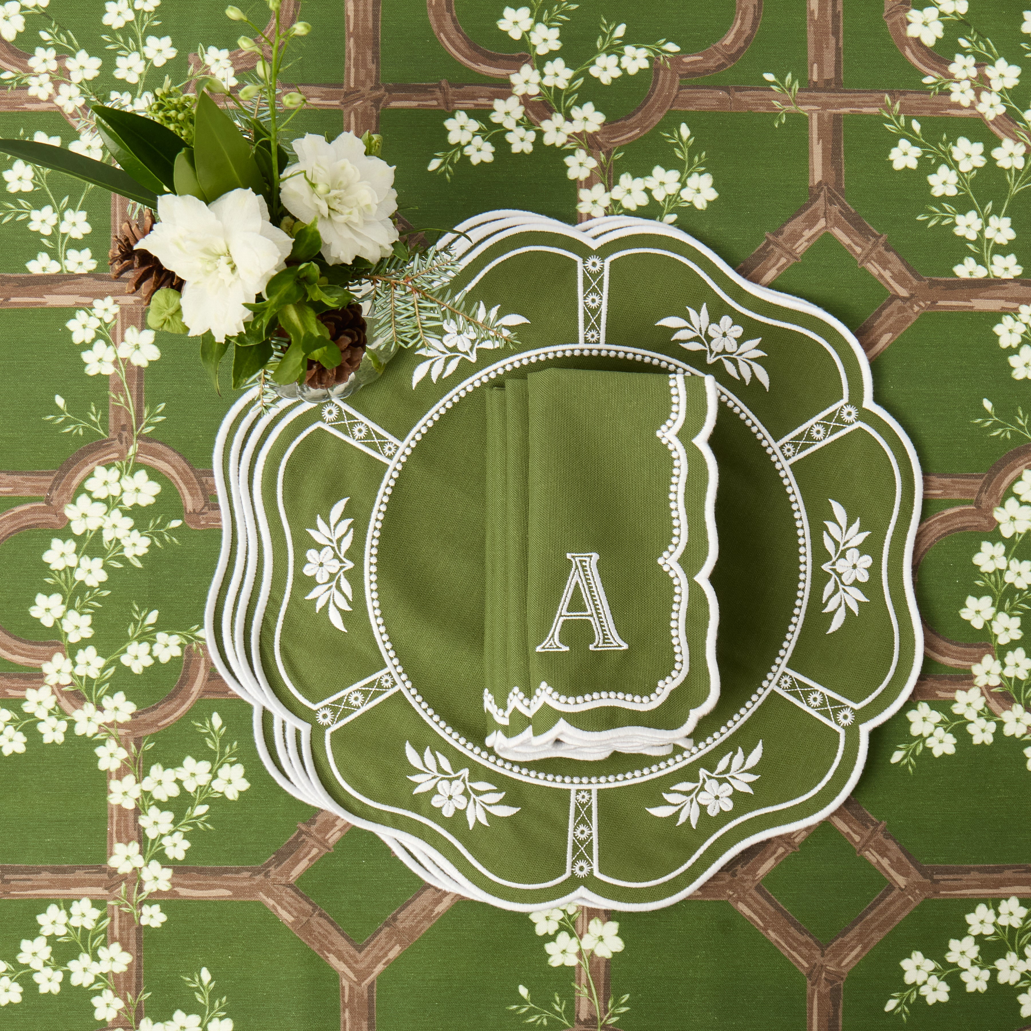 Green Jasmine Trellis Tablecloth