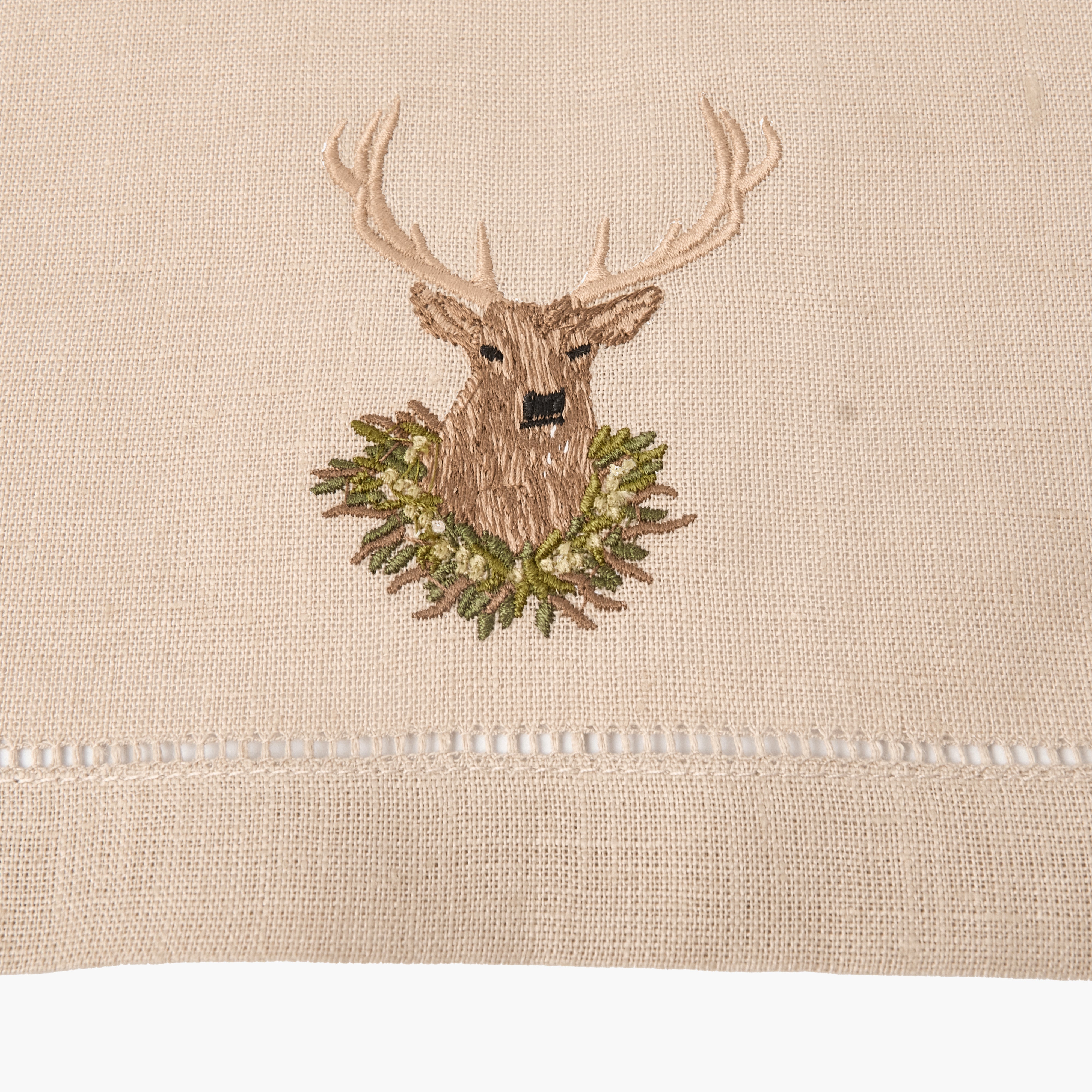 Taupe Stag Embroidered Linen Napkins (Set of 4)