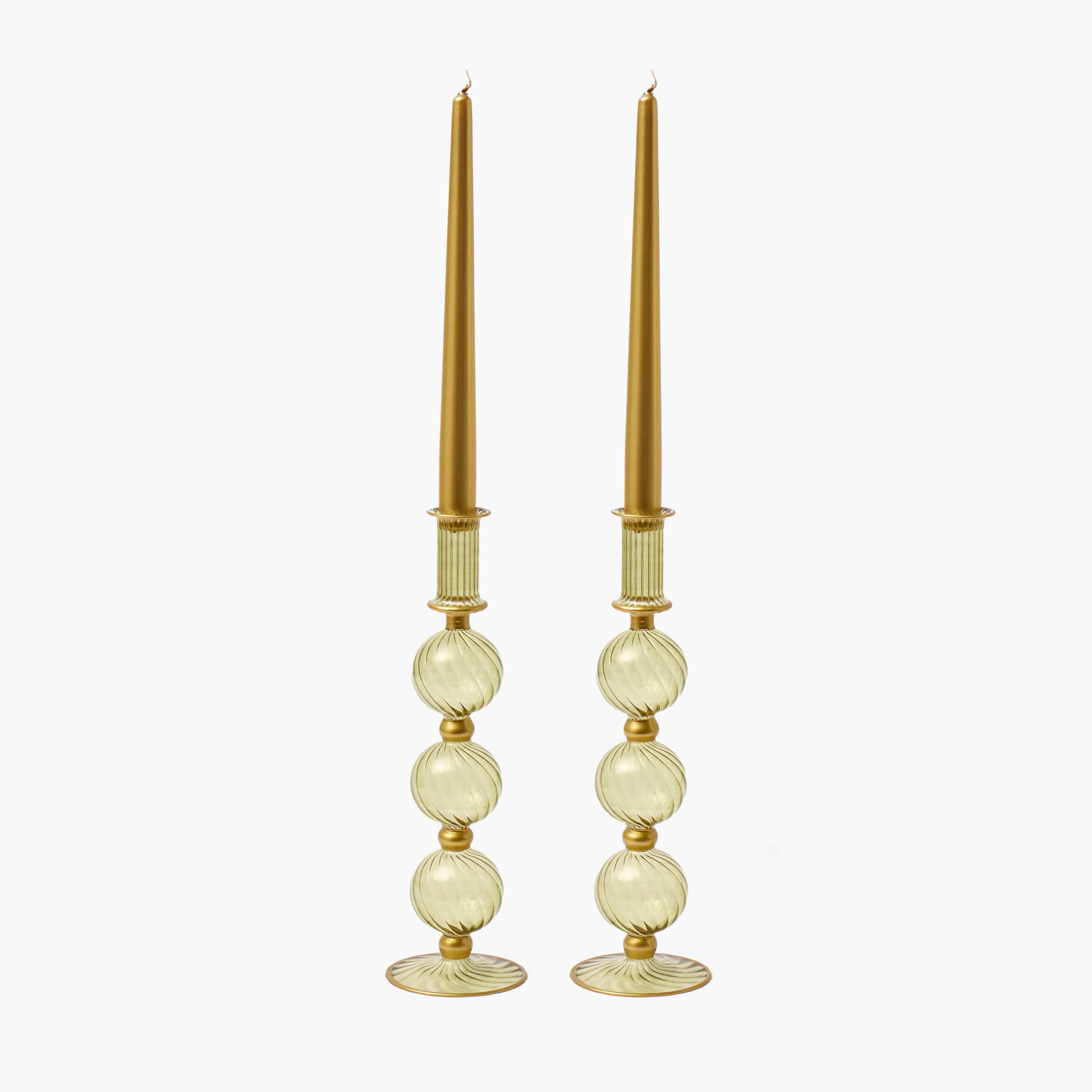Olive & Gold Camille Candle Holders (Pair)
