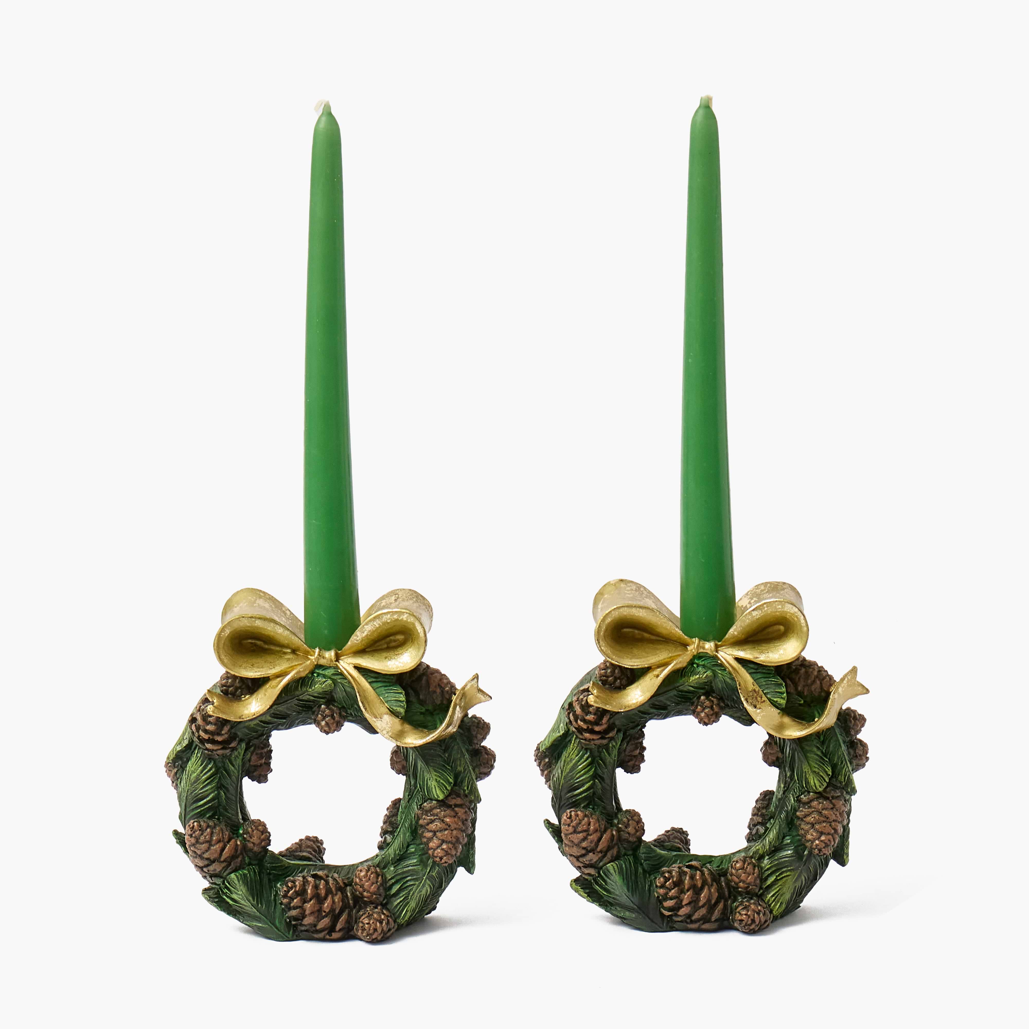 Pinecone Wreath Candle Holder (Pair)