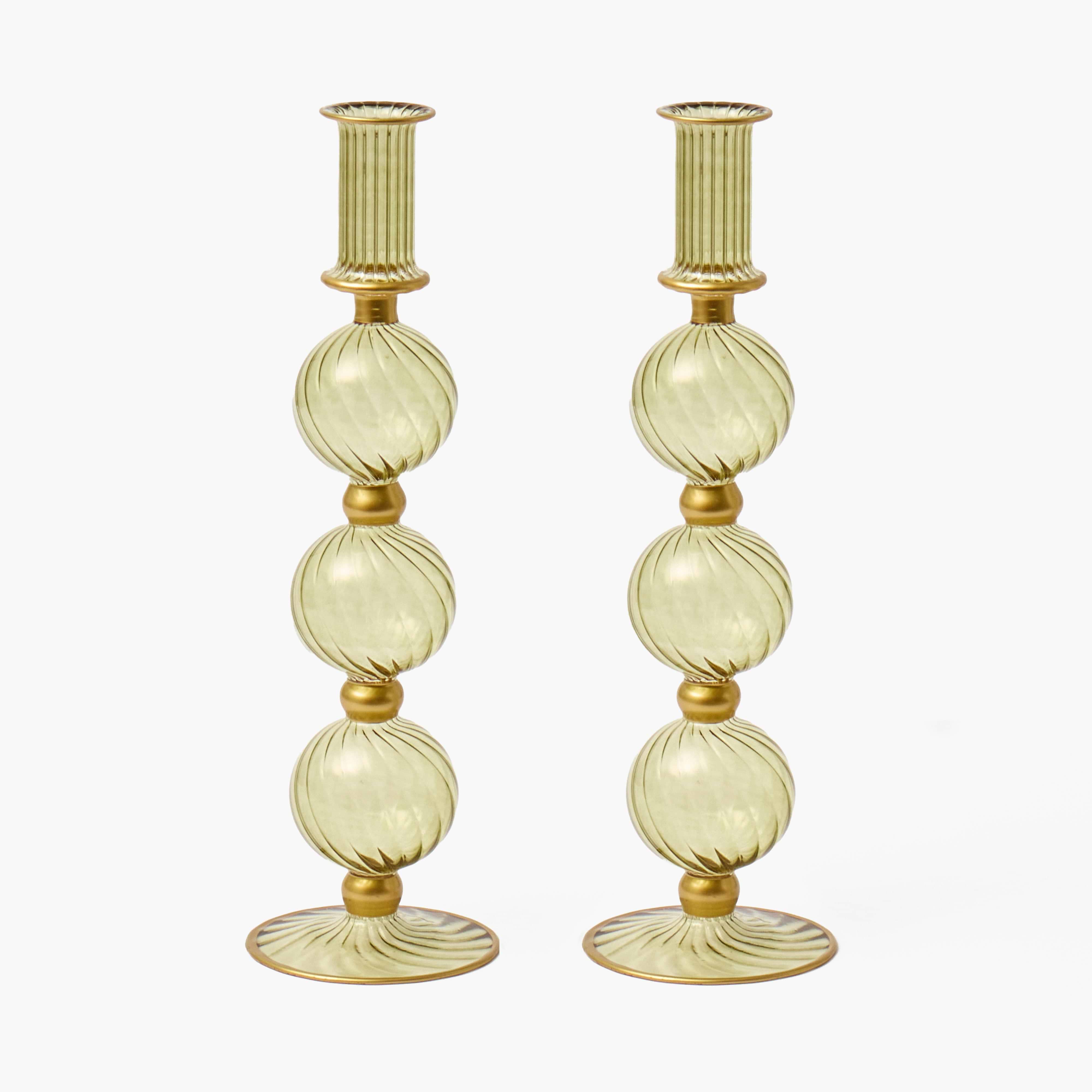 Olive & Gold Camille Candle Holders (Pair)