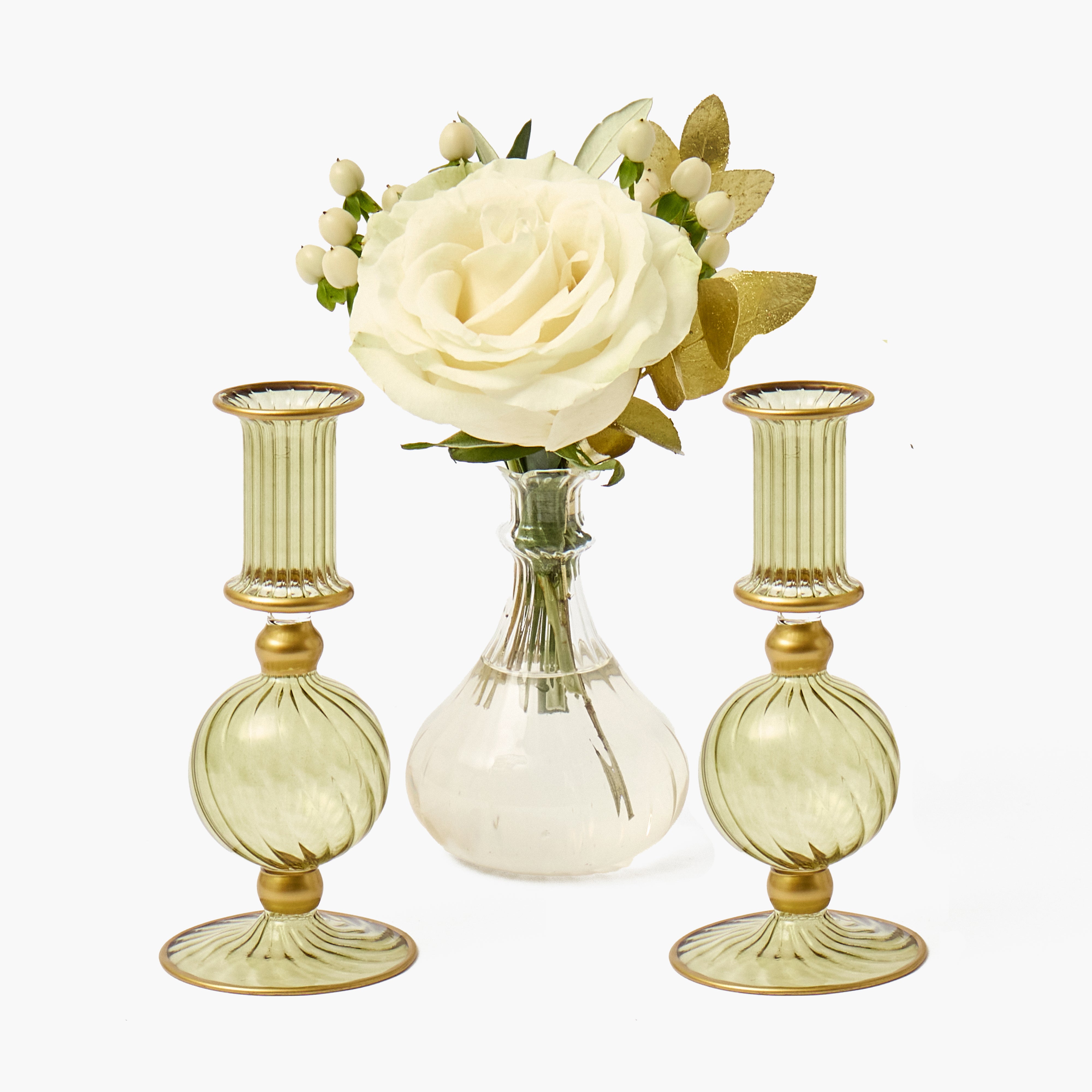 Olive & Gold Small Camille Candle Holders (Pair)