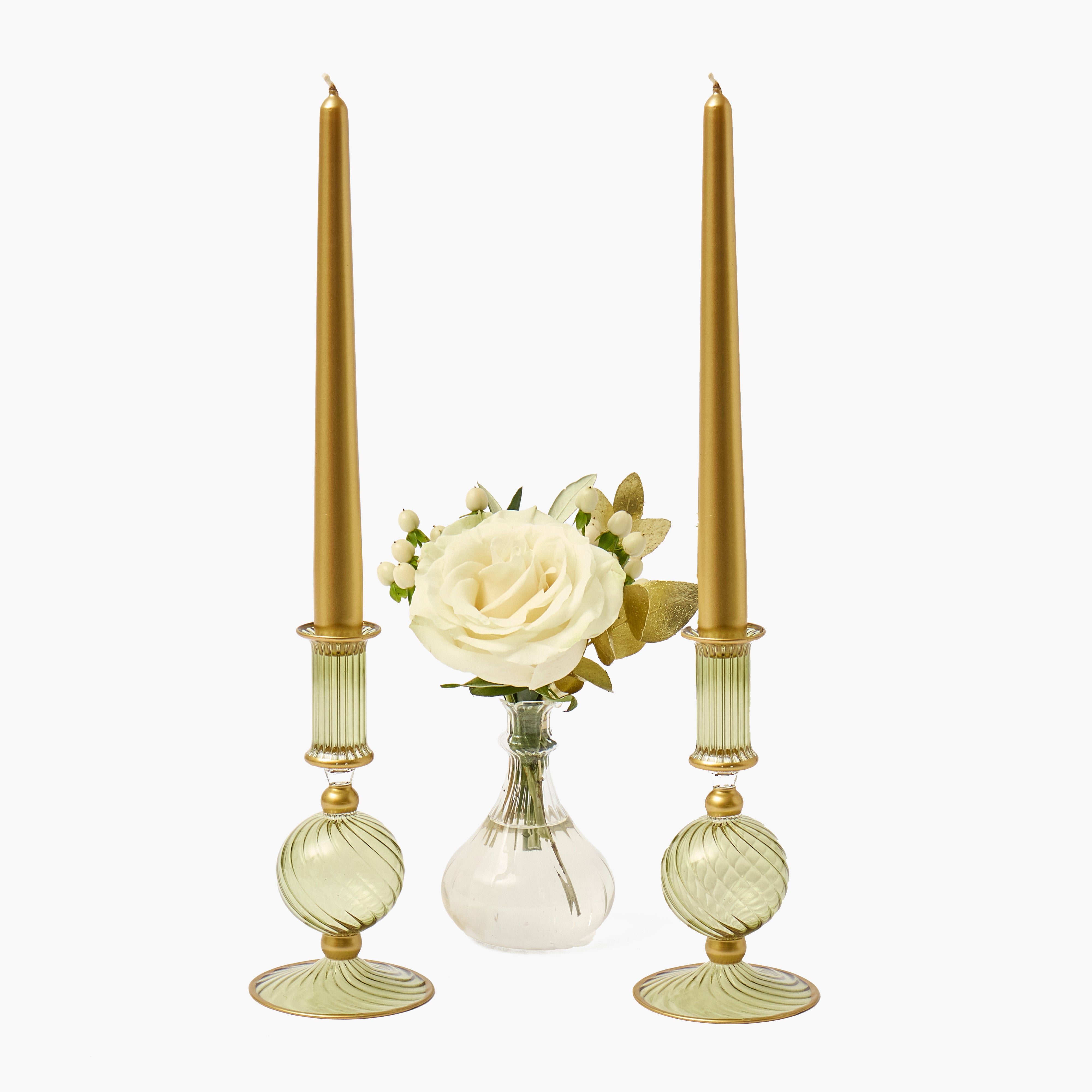 Olive & Gold Small Camille Candle Holders (Pair)