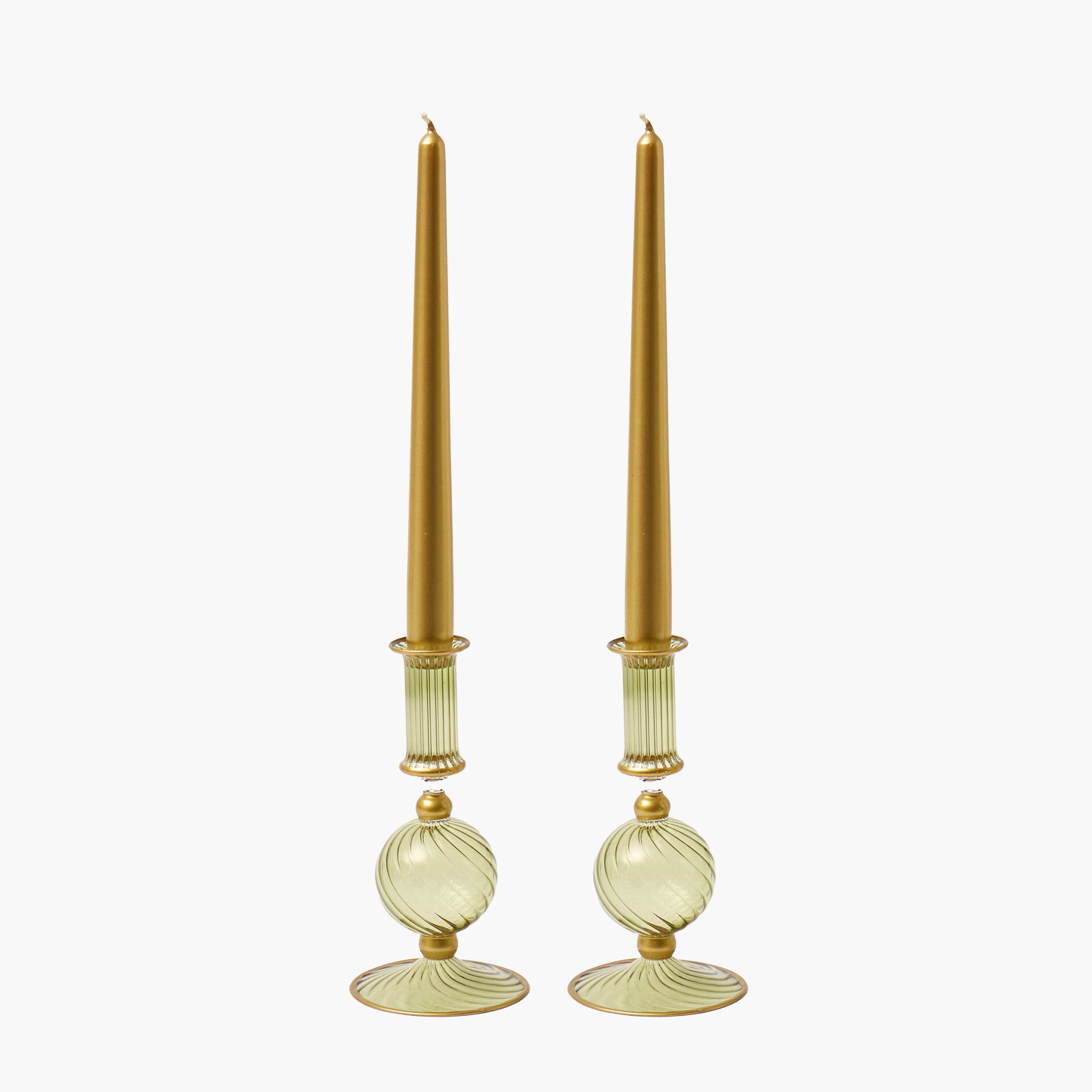 Olive & Gold Small Camille Candle Holders (Pair)