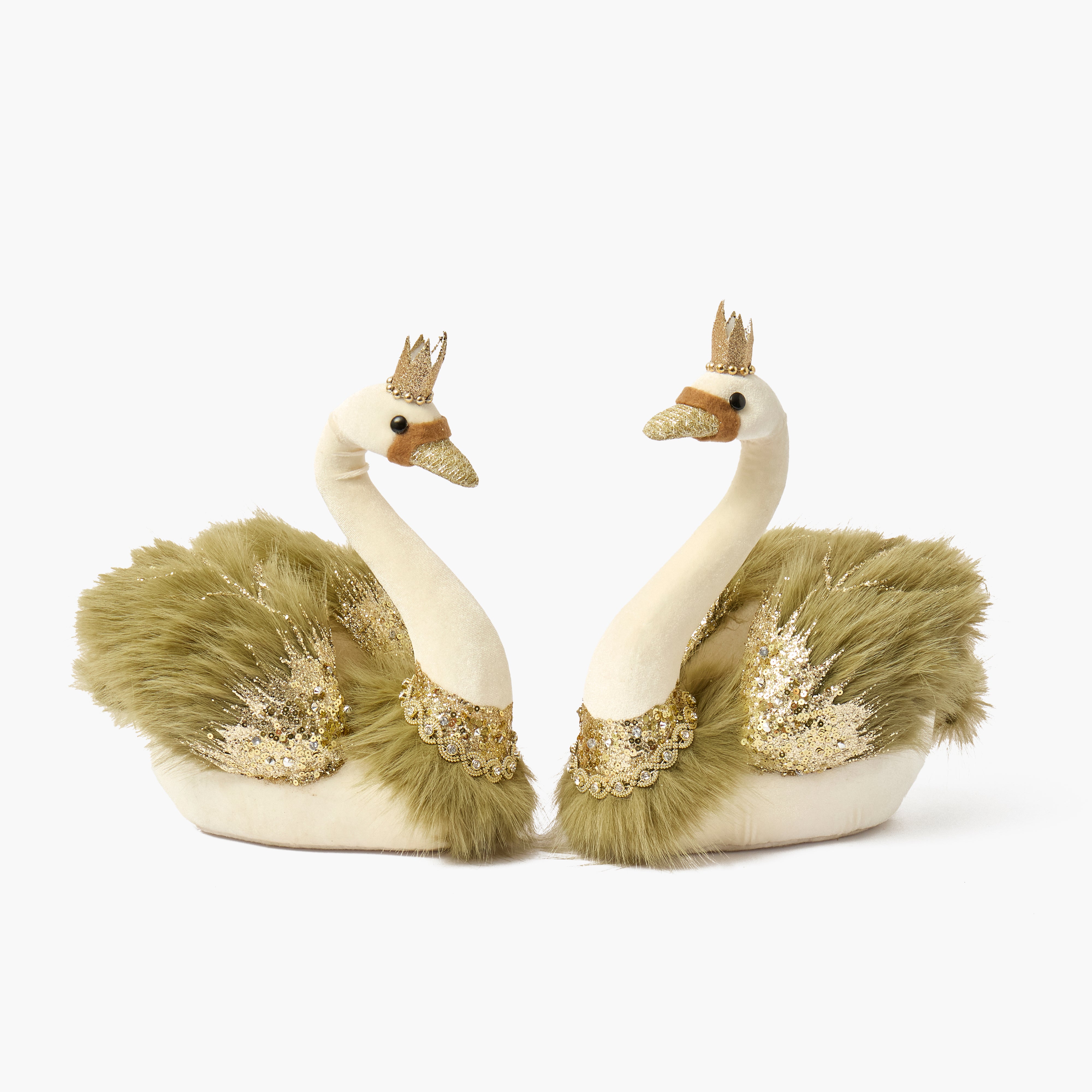 Olive Lilah Glitter Swans (Pair)