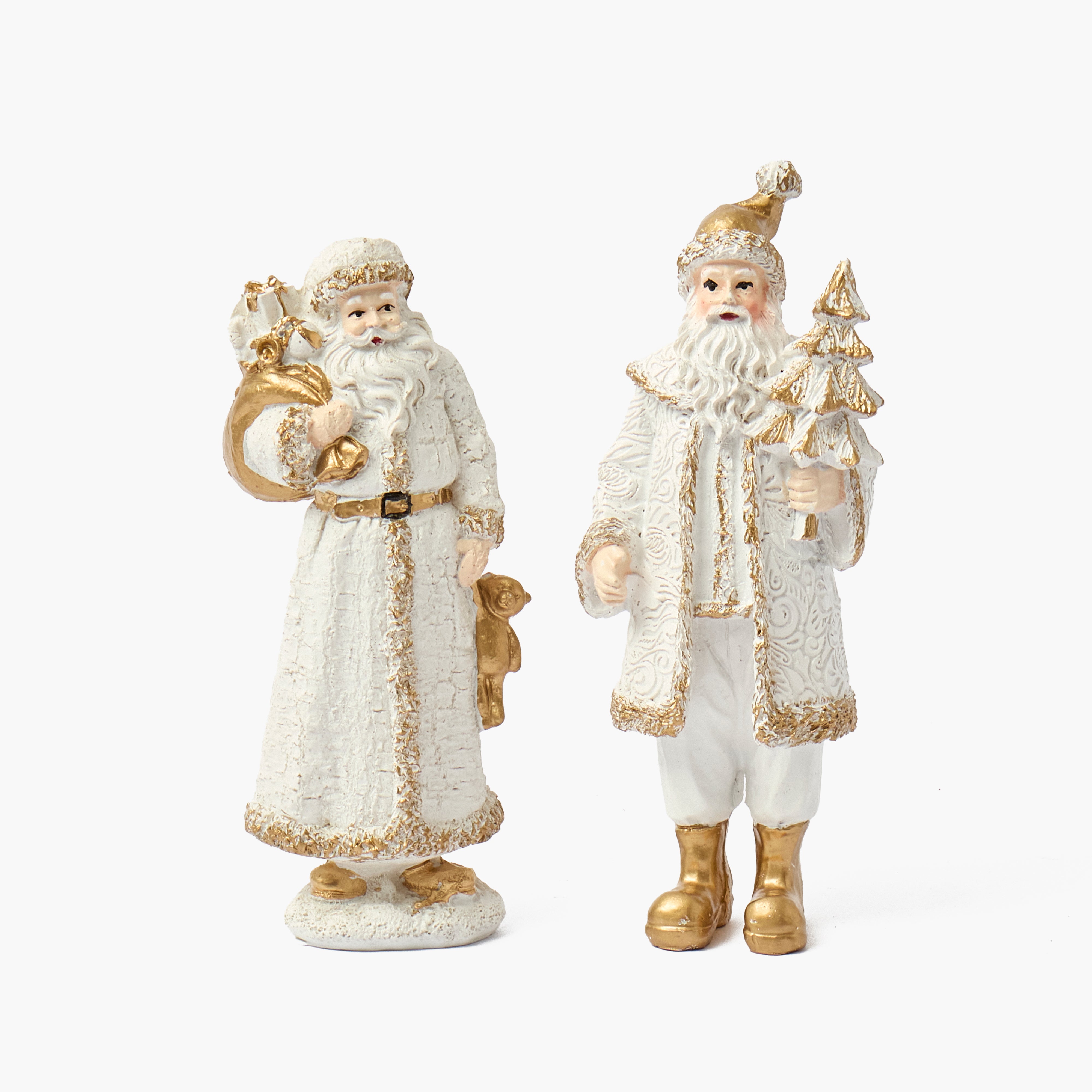 Gold & White Father Christmas with Bear (Pair)
